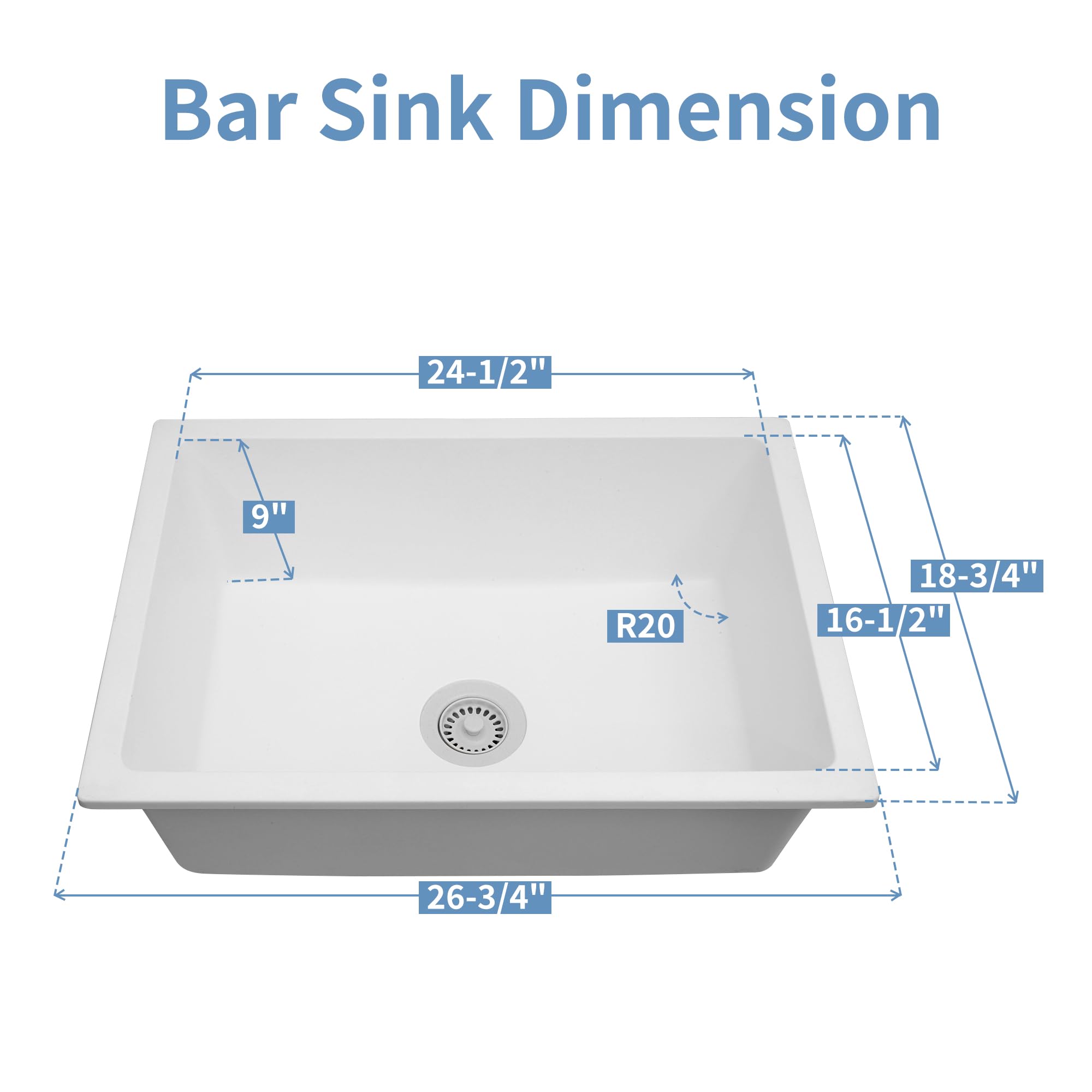 Monsinta Undermount Kitchen Sink, 27 Inch White Granite Composite Sink, Kitchen Sink, Small Kitchen Sink With Accessories, Grani