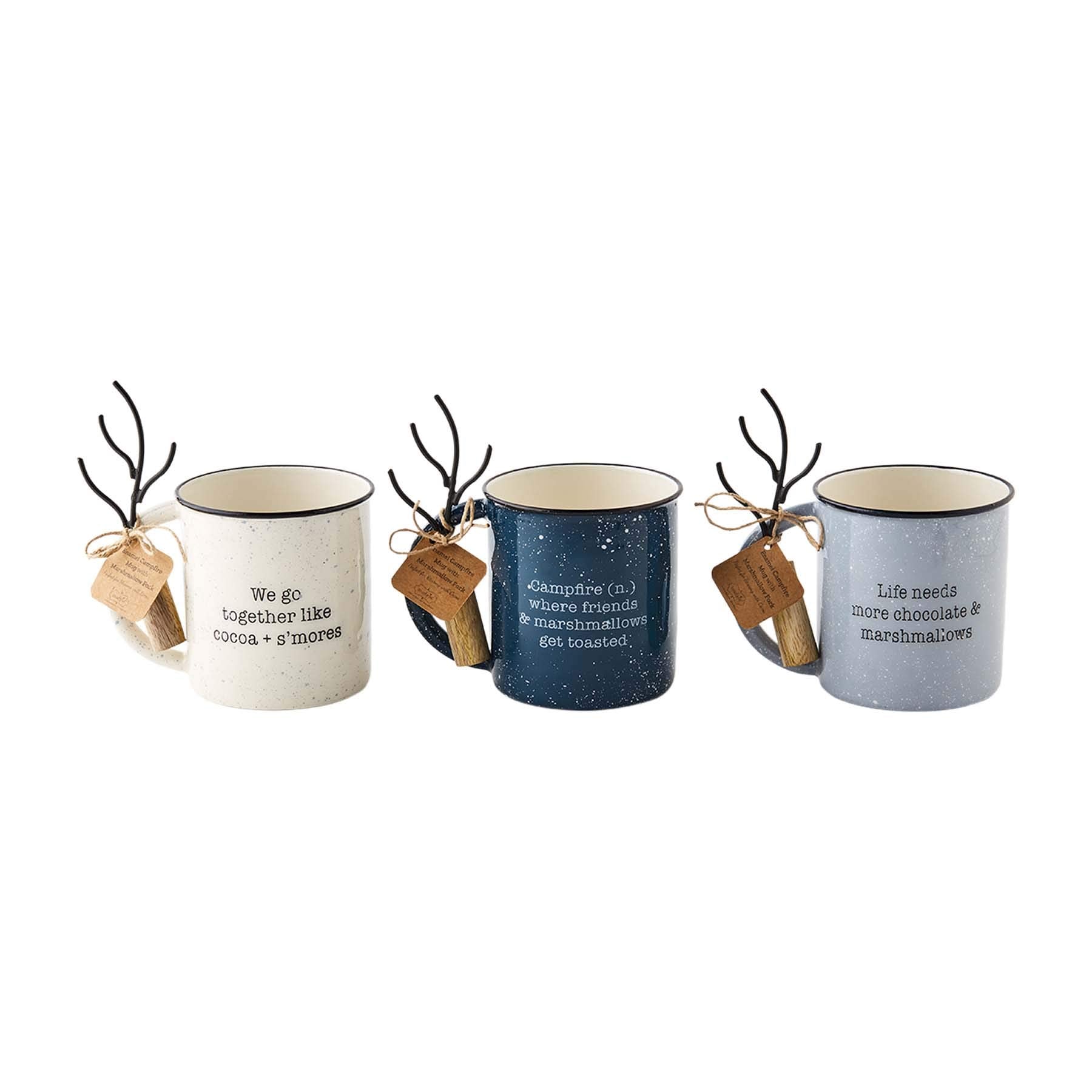 Mud Pie Smores Enamel Set, Mug 16 Oz | Fork 5 1/2'', Gray