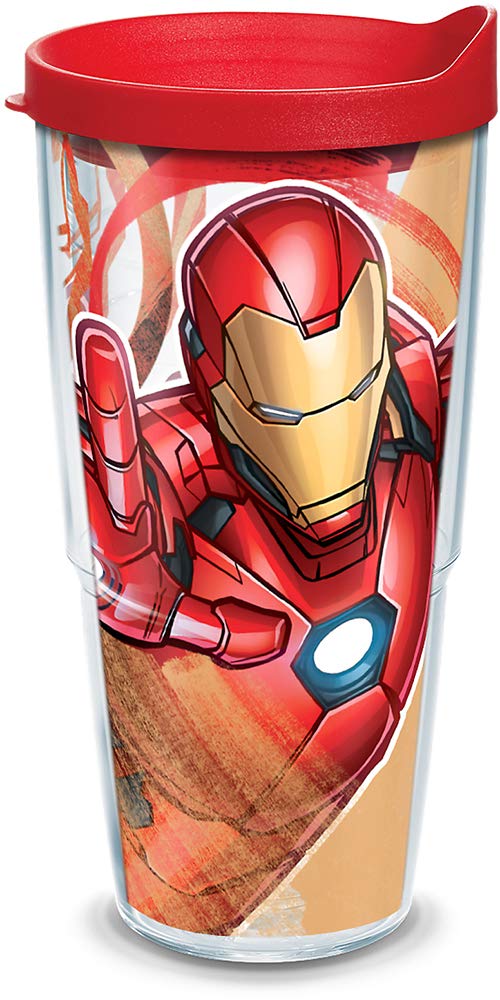Tervis Marvel  Iron Man Made in USA Double Walled Insulated Tumbler Cup Keeps Drinks Cold & Hot, 24oz, Iconic