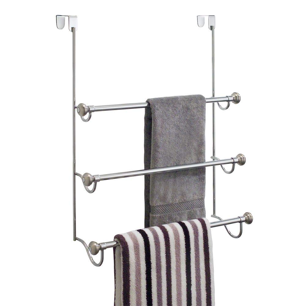 iDesign Over the Door Towel Rack, The York Collection, 1.5    x 7    x 22.8   , Brushed Nickel