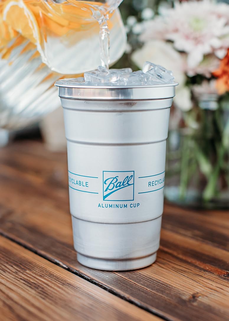 Ball Aluminum Cup Recyclable Party Cups, Wholesale Bulk Pack, Ball Logo, 20 Oz. Cup, 600 Cups Per Pack
