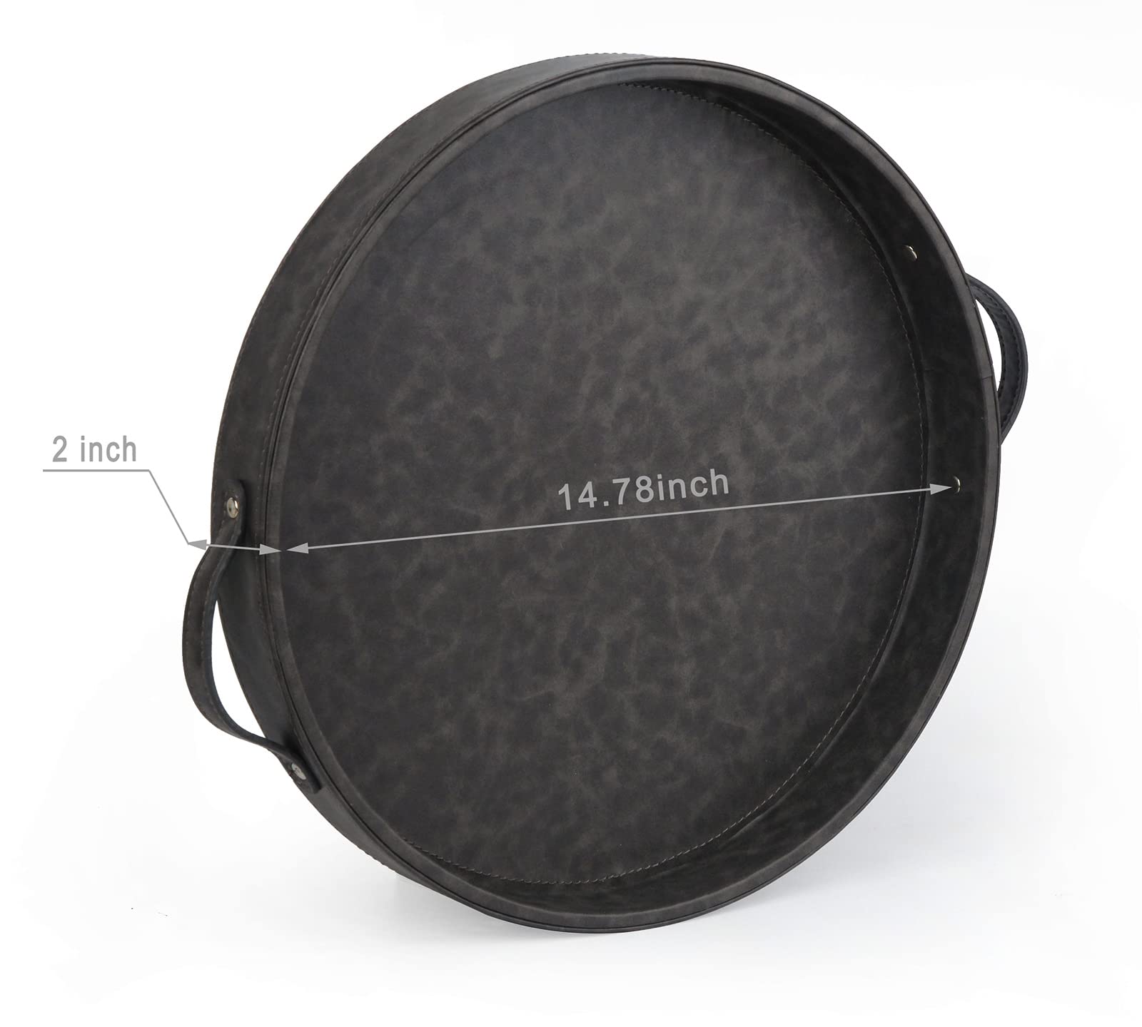 Hofferruffer Top Nocth Pu Leather Round Serving Tray, Decorative Serving Tray With Handles, Coffee Tray, Ottoman Tray For Home O
