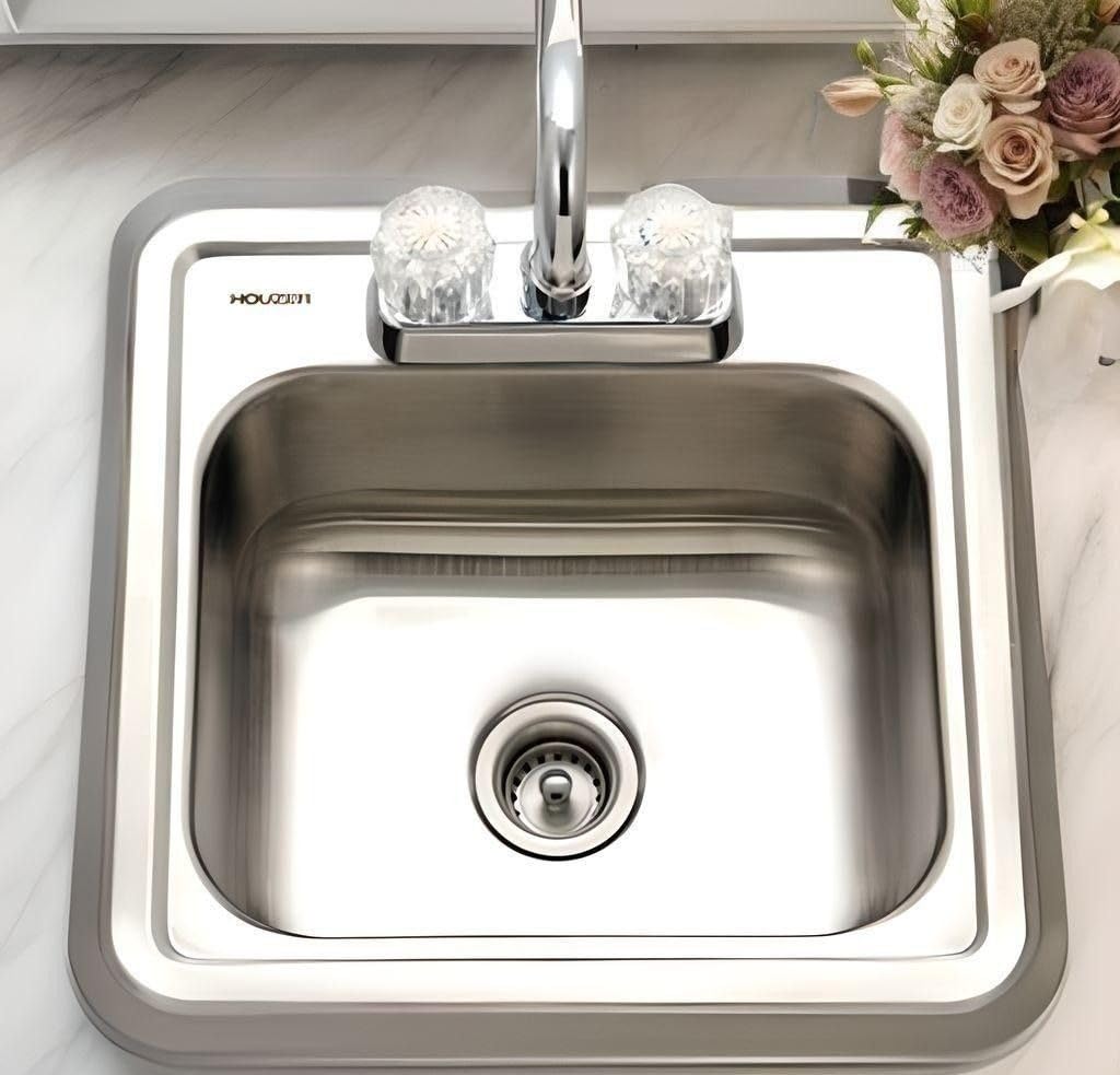 Houzer Hospitality 15 Inch Stainless Steel 6 Inch Deep Topmount 2-Hole Bar Sink - 1515-6Bs-1