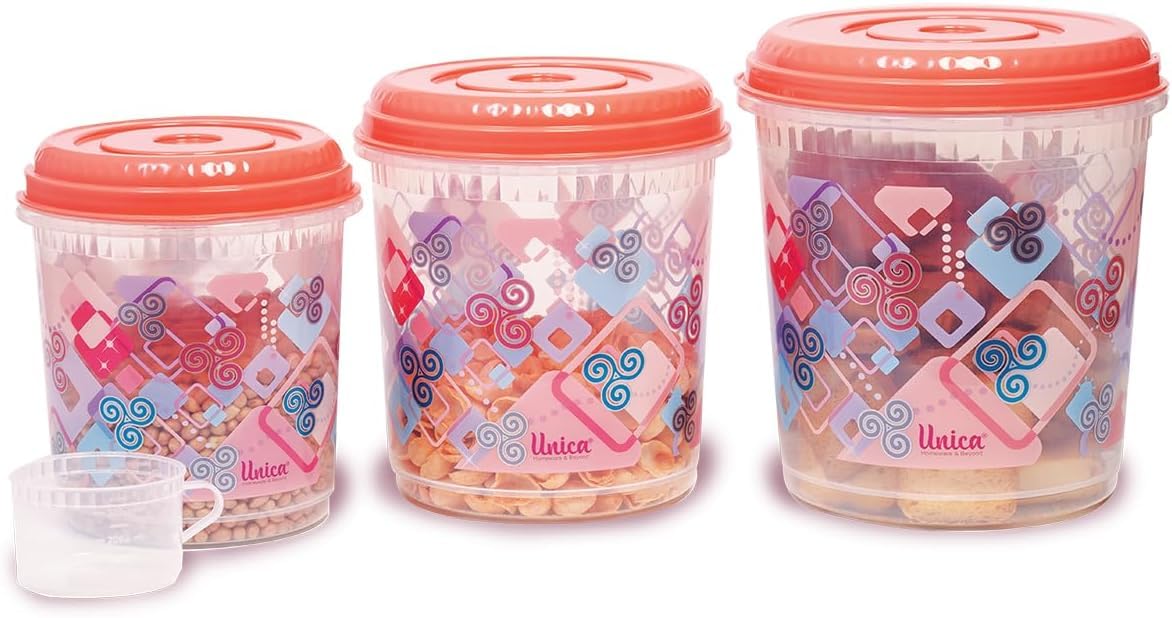 Unica Round Modular MultiPurpose Plastic Containers With Lid, Kitchen Storage Container Set For Spices, Atta, Cereals Organizer