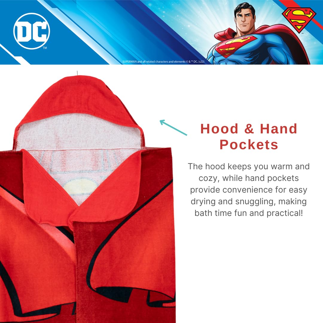 Franco Superman Cape Kids Super Soft Bath/Pool/Beach Soft Cotton Terry Hooded Towel Wrap, 24 In X 50 In, (Officially Licensed Pr