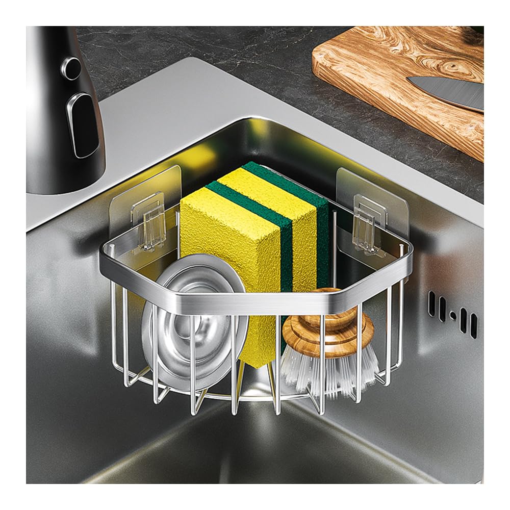 Sink Sponge Holder Corner Sink Caddy Sink Organizer For Kitchen Bathroom Save Space Triangle Soap Holder Stainless Steel Shower