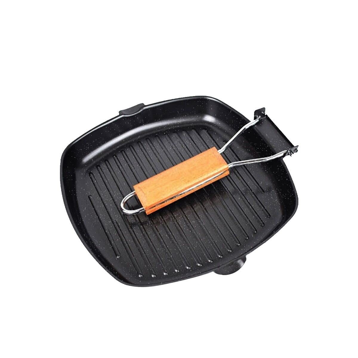 Nonstick Grill Pan with Folding Handle for Meat, Fish and Vegetables For All Heat Sources 24cm/9.4IN for Stove Tops, Induction