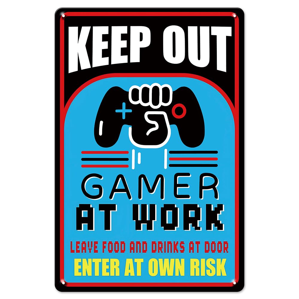 Gaming Room Decor Metal Tin Sign Wall Decor for Boys Bedroom, Neon Gamer Wall Art, Fun Gaming Sign for Teen Boy Room, Cool Game 