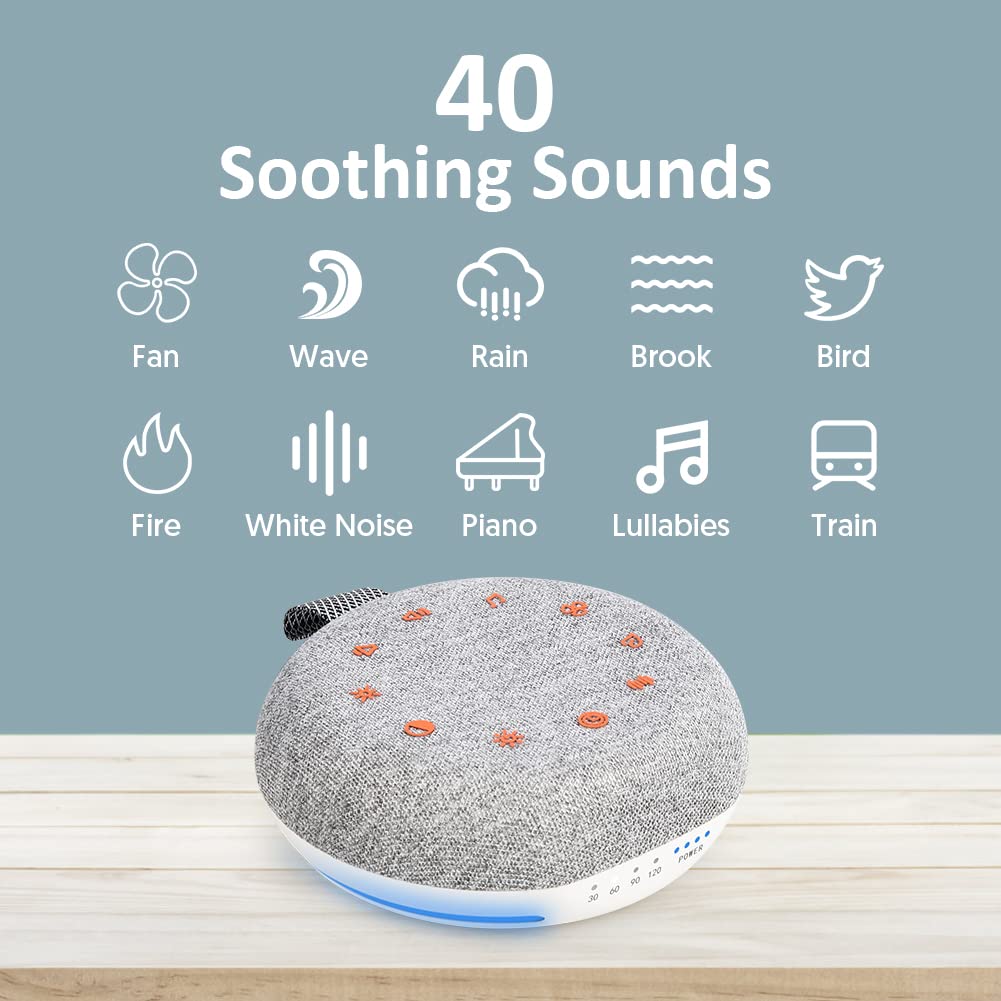 Heavtuen,White Noise Machine,Portable Sound Machine With 40 Soothing Sounds, Usb Rechargeable,Sleep Sound Timer & Night Light Fo