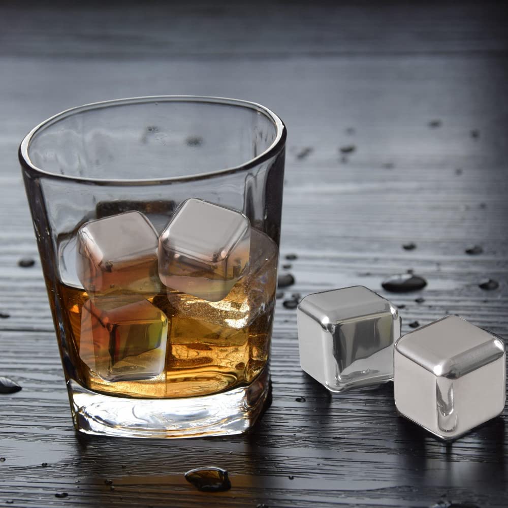 Newk Stainless Steel Reusable Ice cubes Stones  8PcS Ice cubes Set with Head Tongs and Ice cube Trays(Set of 8)