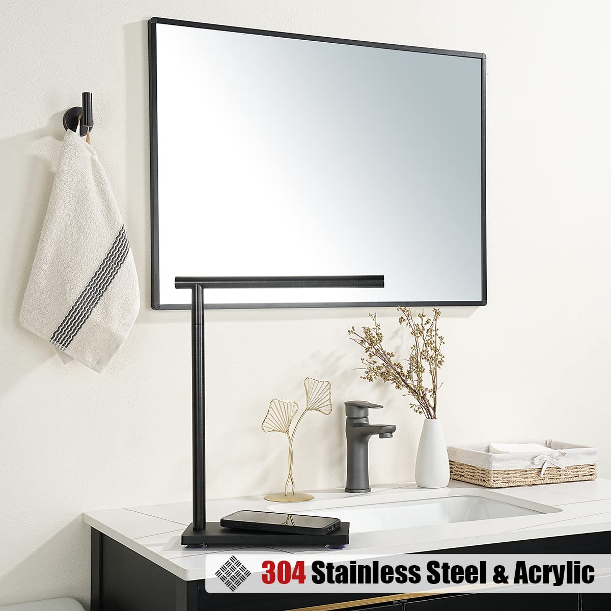 JQK Hand Towel Holder Stand Oil Rubbed Bronze  Modern Tree Rack Free Standing for Countertop with 12 Inch Bar  304 Stainless Thicken 0.8mm Steel ORB  HTT170-ORB