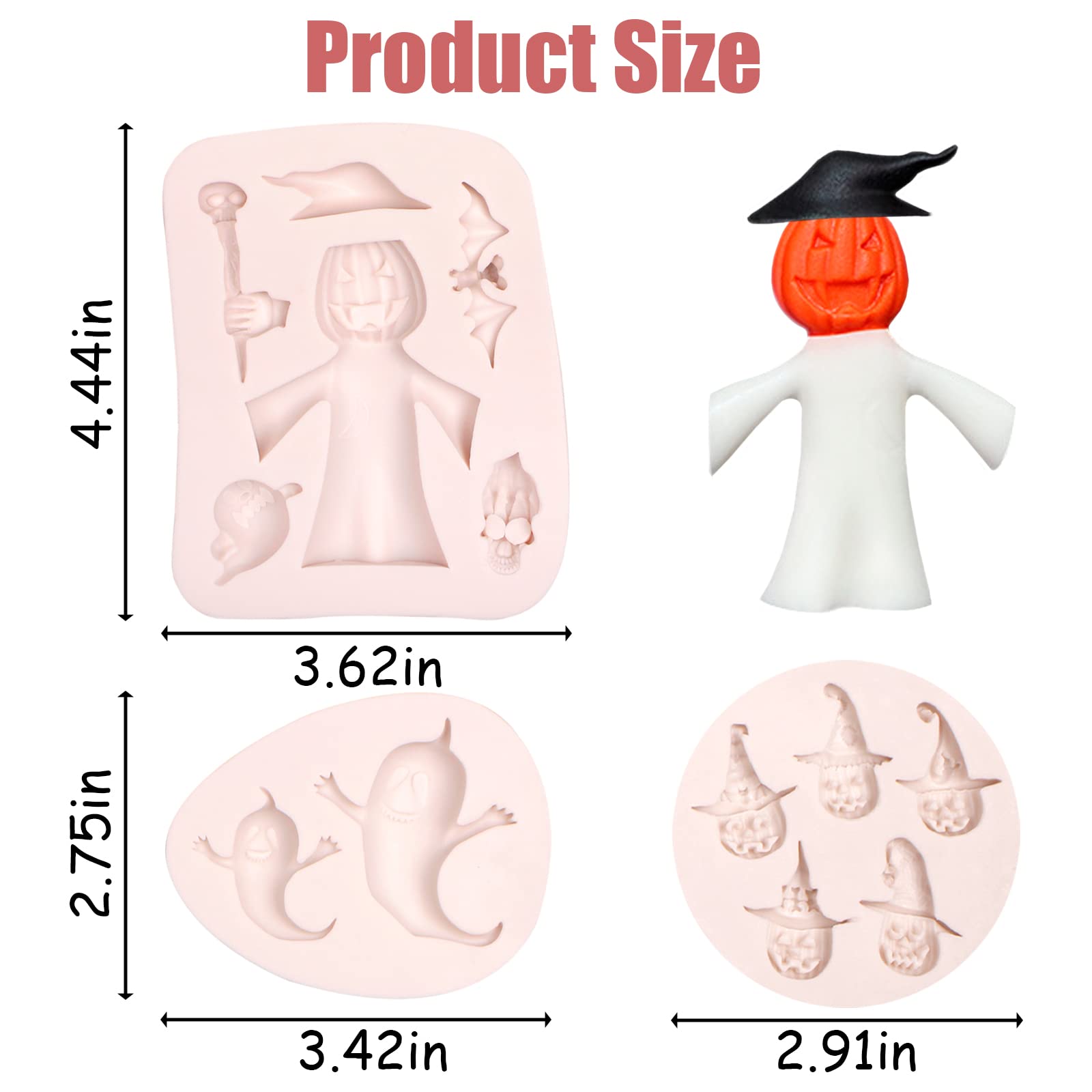 Pumpkin Silicone Molds Halloween 3 Pcs, Halloween Chocolate Ghost Shape Fondant Mold Pumpkin Silicone Cake Candy Mold For Cake D