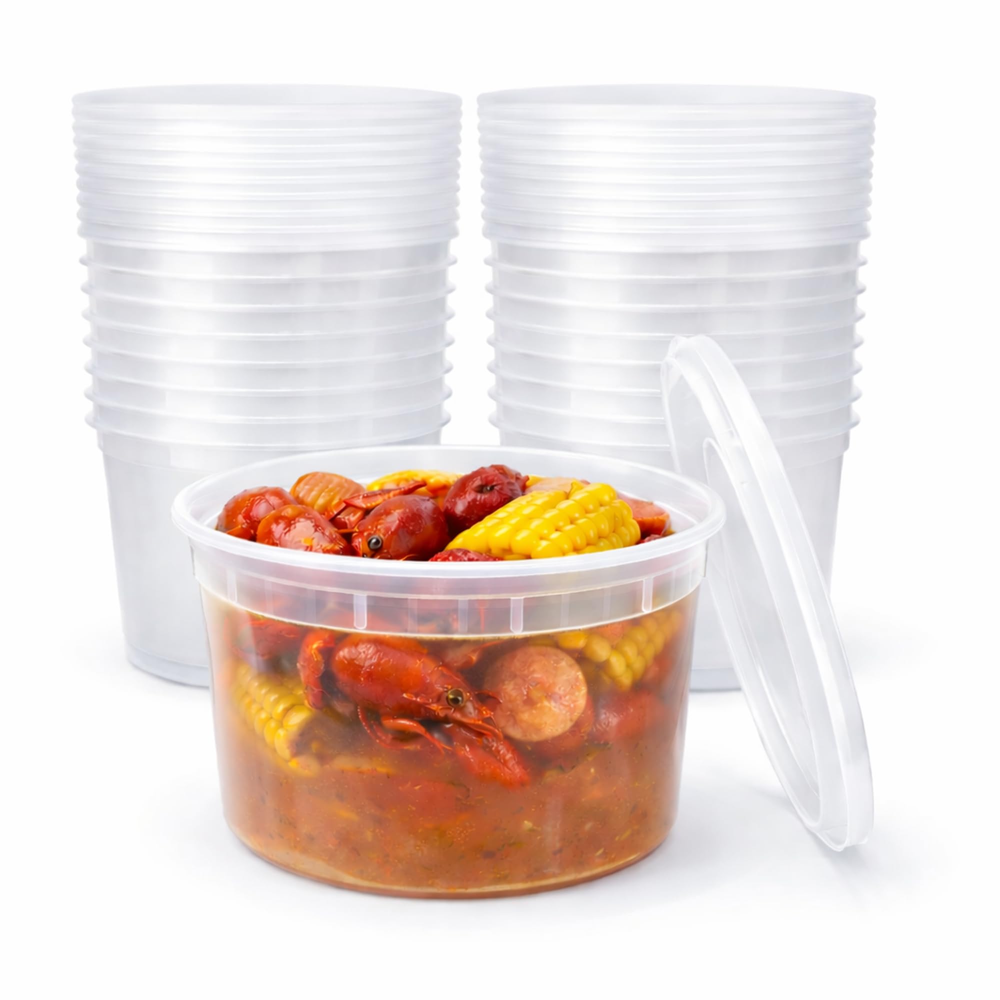 4ULIFE 64 oz [20-Pack] Heavy Duty Translucent Microwavable Plastic Deli Food Storage Containers and Lids Combo Pack
