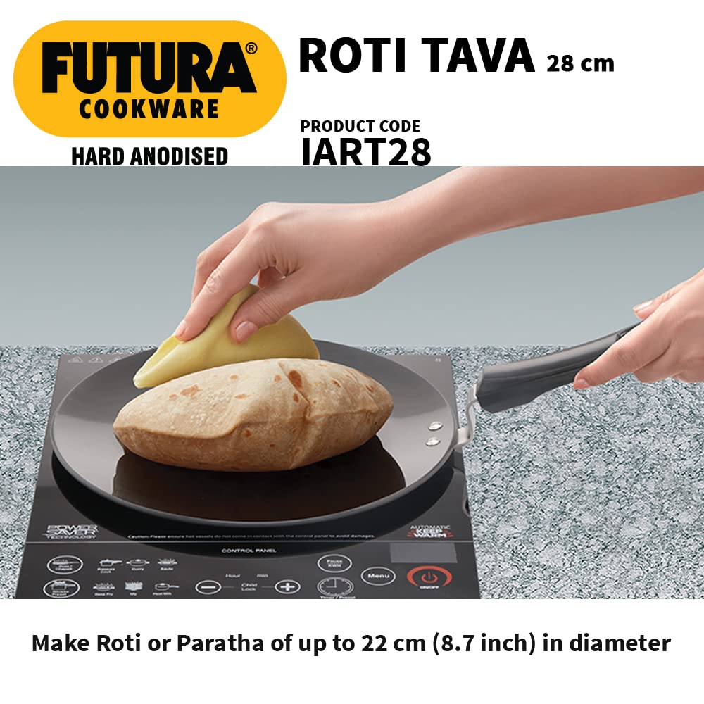 Hawkins Futura 28 Cm Roti Tava, Hard Anodised Tawa, Induction Tawa, Black (Iart28)