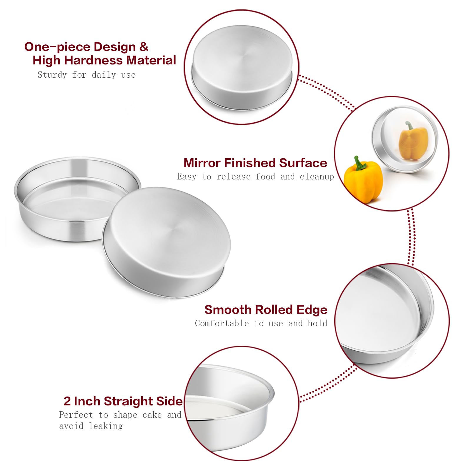 Teamfar 6 Inch Cake Pan, Round Cake Pan Tier Baking Pans Set Stainless Steel, Fit In Pot Pressure Cooker Air Fryer, Healthy & To