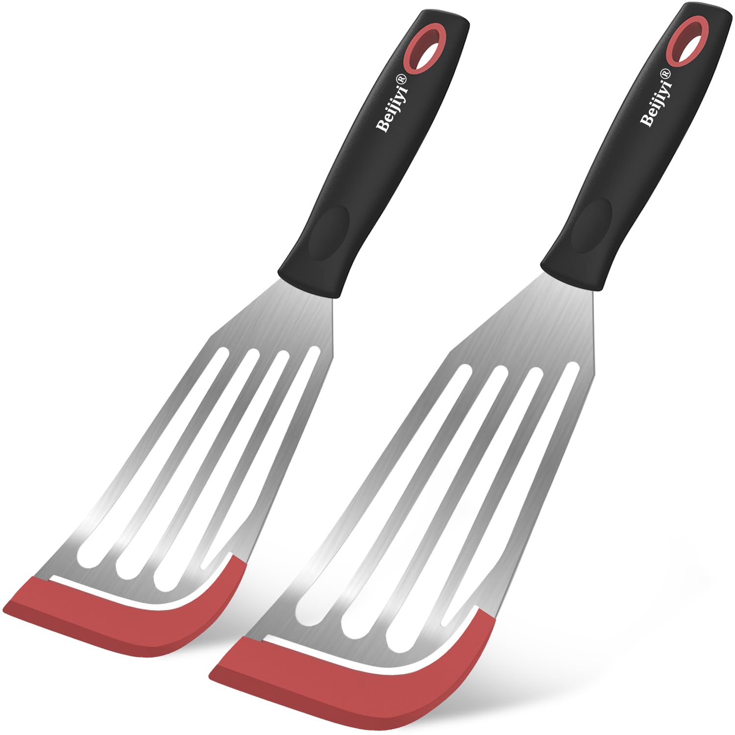 Beijiyi Fish Spatula Turner Set Of 2, Heat Resistant Silicone Edge Slotted Fish Spatulas For Nonstick Cookware, Flexible And Thi