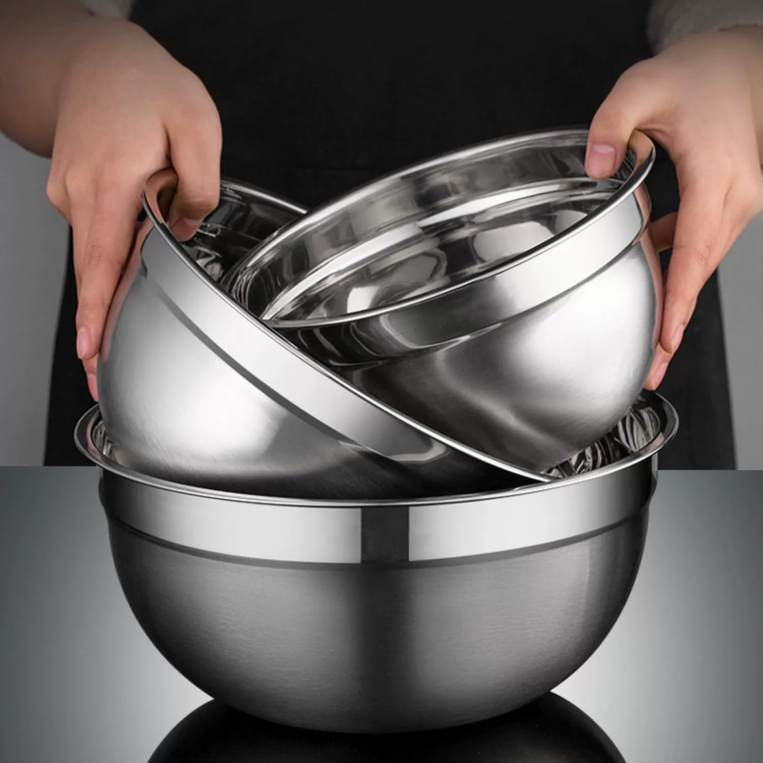 Mikula Mixing Bowls, Mixing Bowl Set With Lids, 22Pcs Large Stainless Steel Mixing Bowls & 400Ml Measuring Cups Spoons Storage N