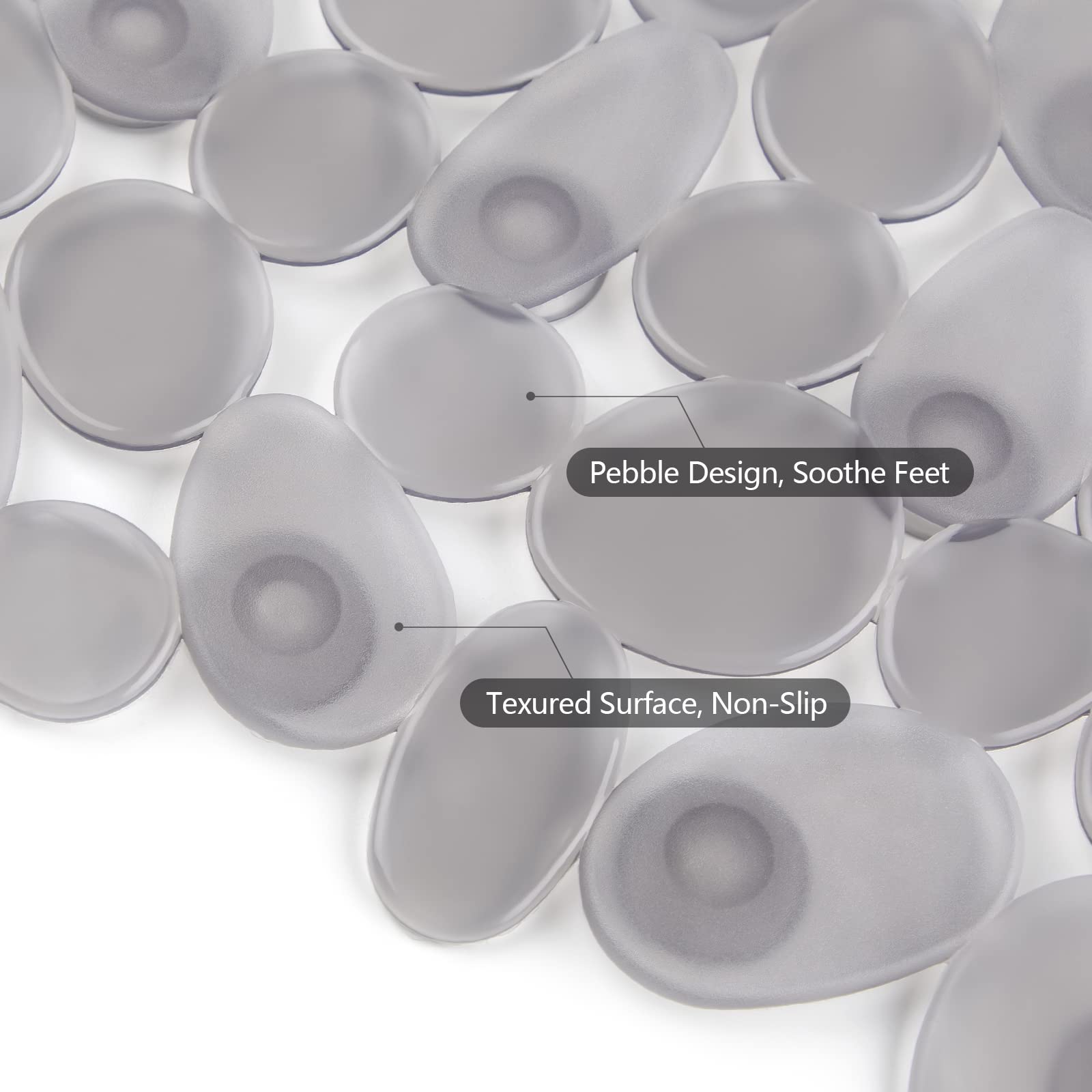 WELTRXE Non Slip Bathtub Mat 35 x 16 Inches Pebbles Shower Mats with Suction Cups  Drain Holes for Bathroom Showers  Tub  Machine Washable Bathroom Mats BPA  Latex Free Safe Tub Mats - Clear Gray