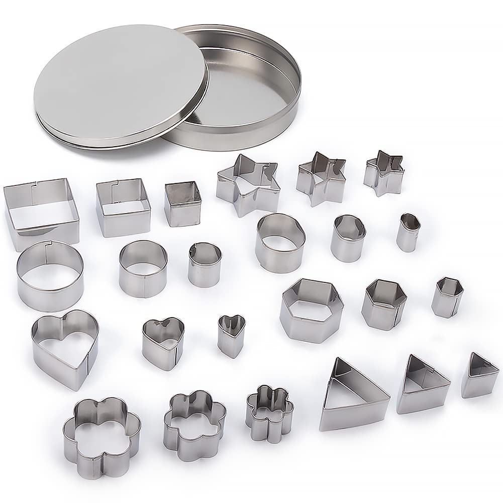 Ofone Small Cookie Cutters Set, 24 Pcs Stainless Steel Fondant Cutter Shapes Including Star Heart Square Triangle Oval Circle He