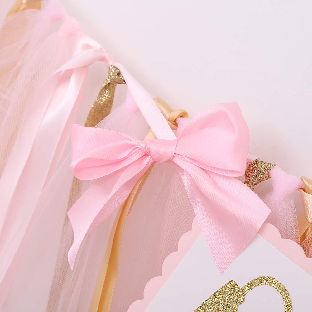 Highchair Banner 1St Birthday Girl - Tulle And Ribbon Banner For First Birthday, Cake Smash Photo Prop, Party Supplies (Pink)