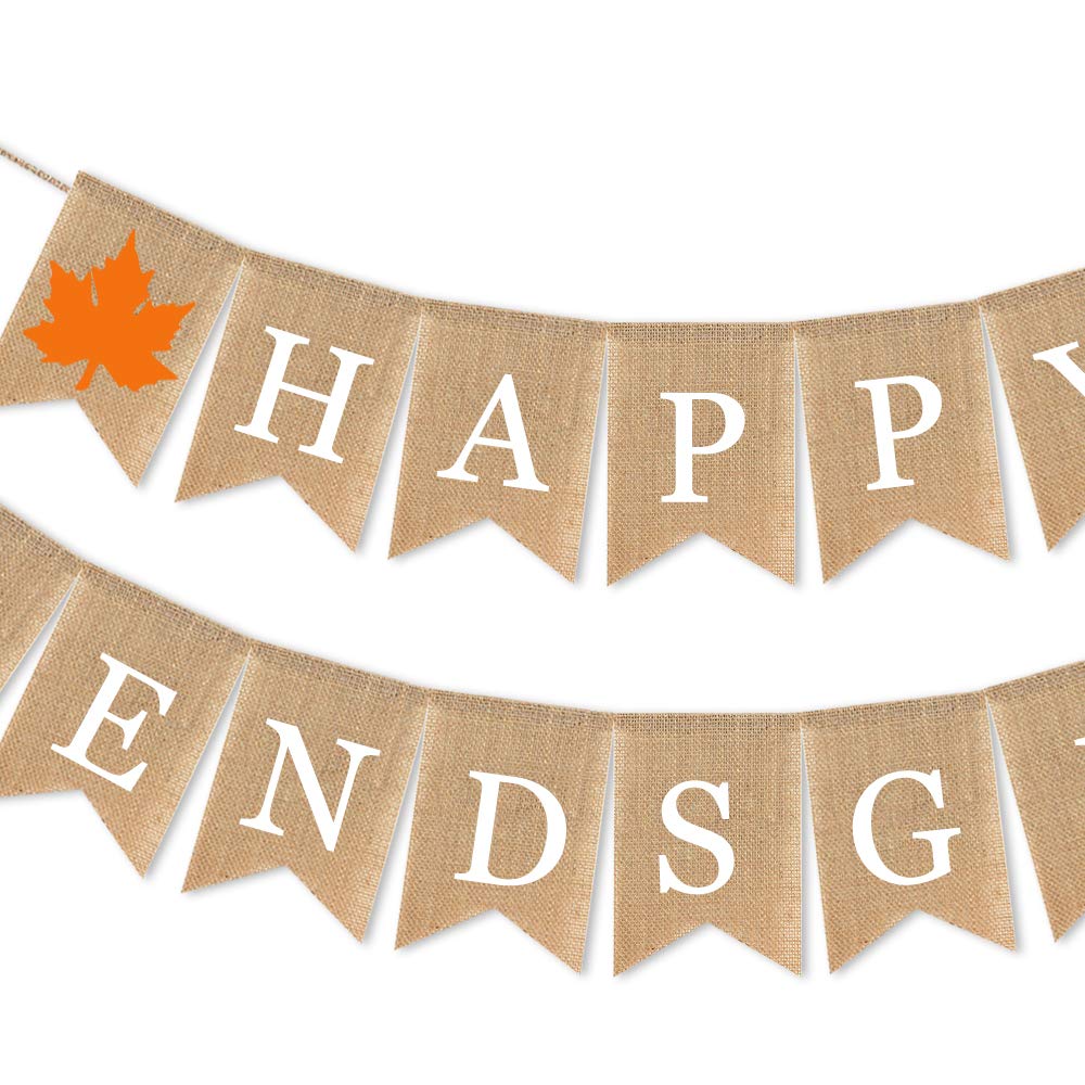 7-Gost Burlap Happy Friendsgiving Banner Fall Autumn Friend Party Garland Supplies