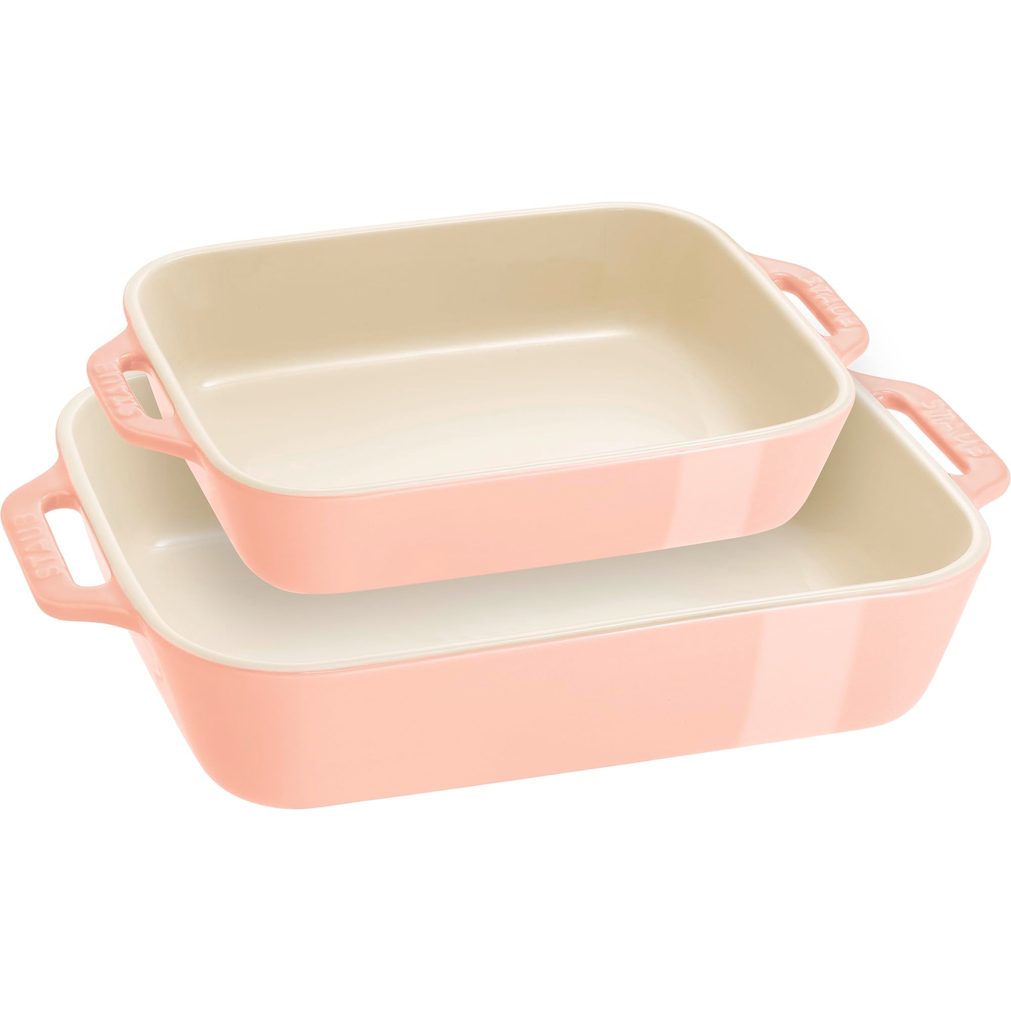 Staub Stoneware Gratins Ceramic 2-Pc Rectangular Baking Dish Set-Macaron Pastel Pink