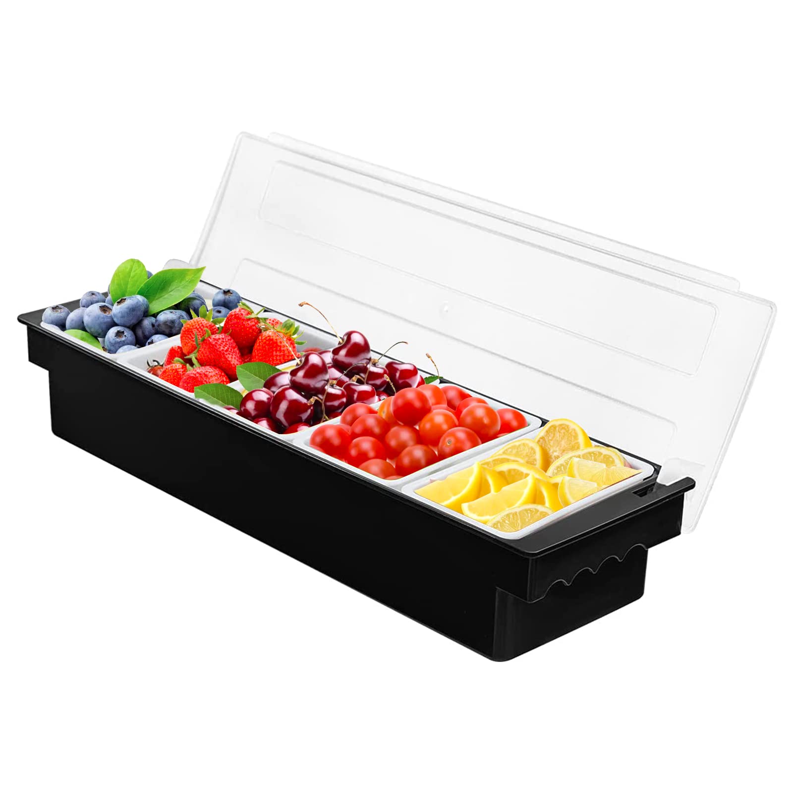 5 Compartment Plastic Dispenser Fruit Veggie Condiment Caddy With Lid