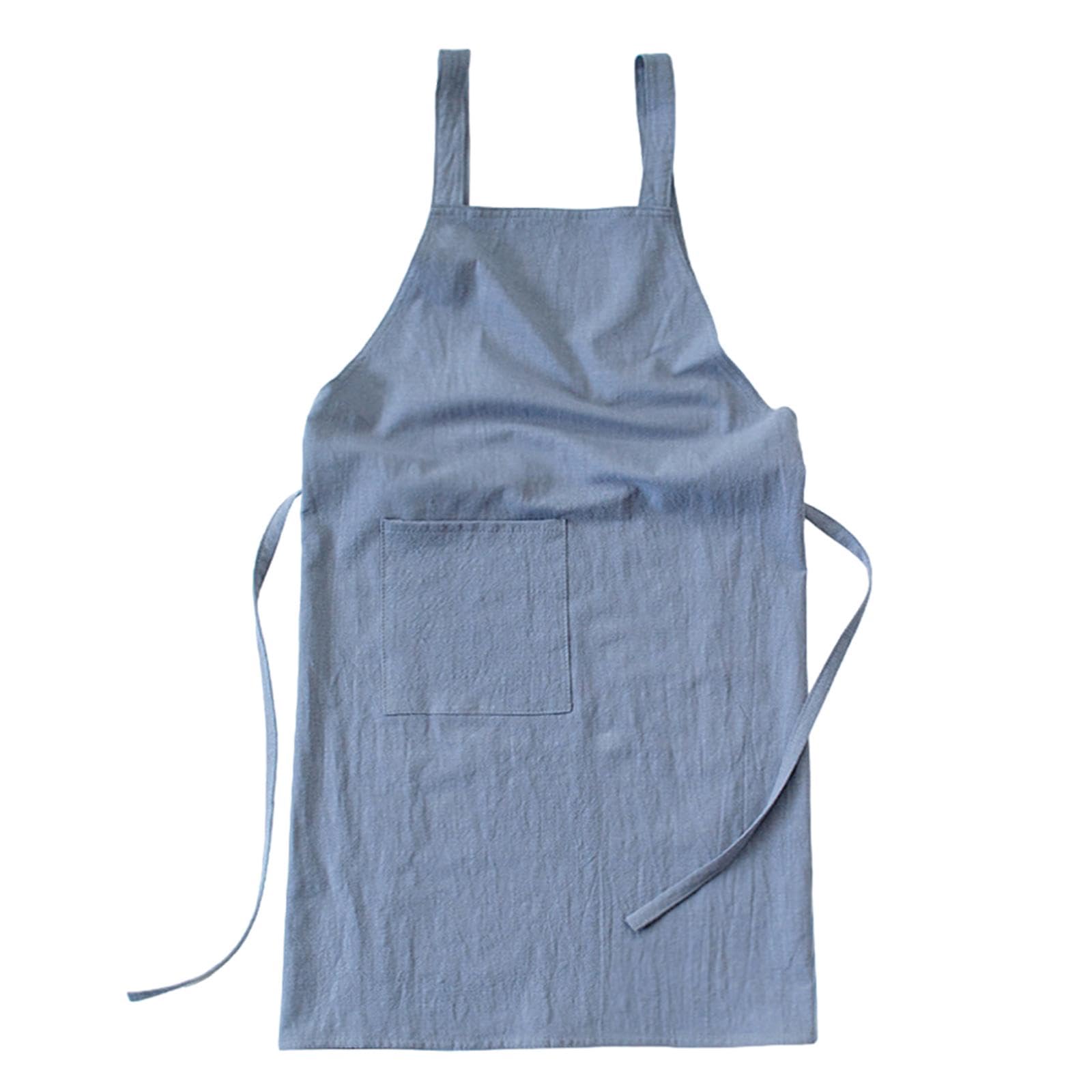 Myaddiction Linen Apron Bib Chef Apron Sleeveless Apron Soft For Painting Cooking Artist Blue