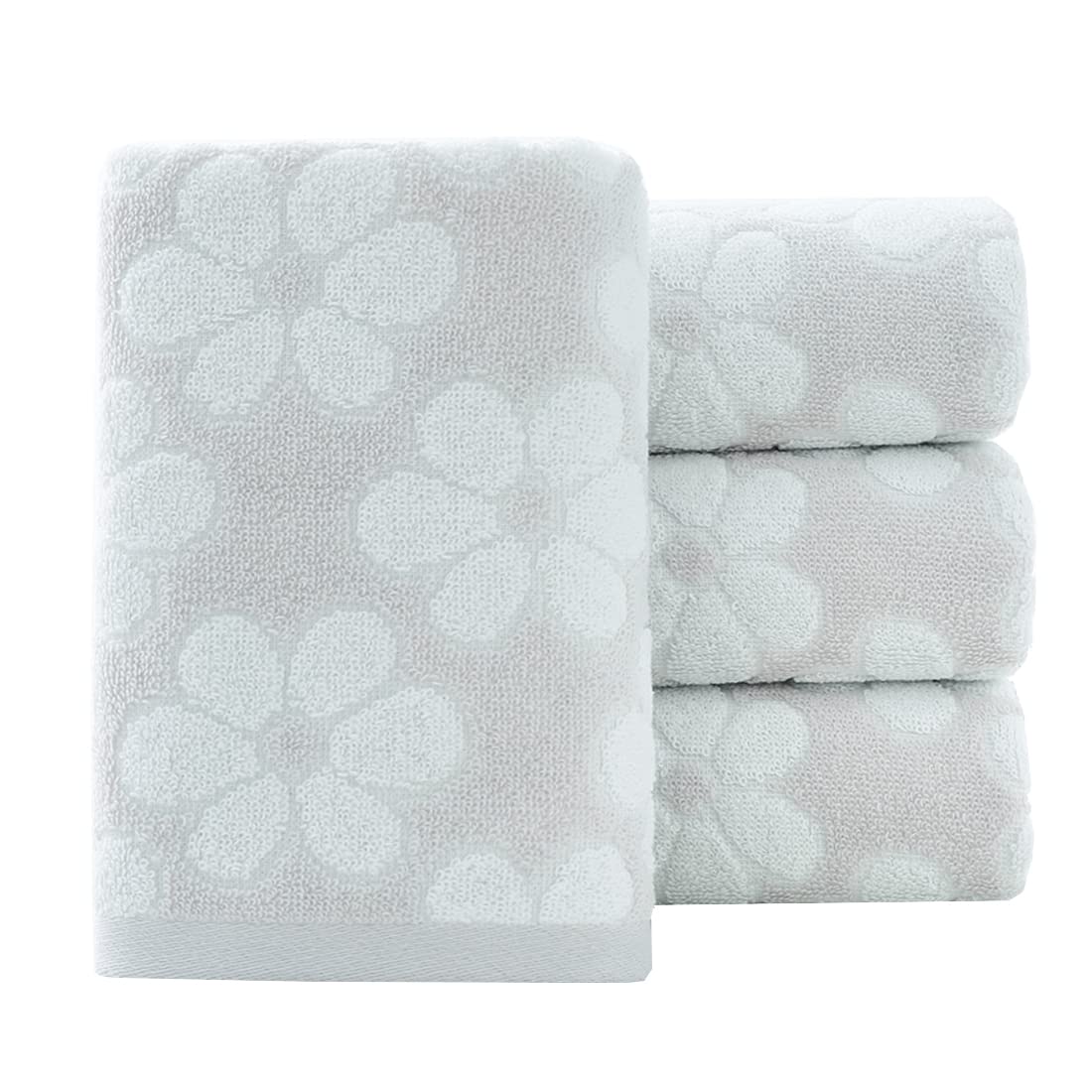 Pidada Hand Towels Set Of 4 Floral Pattern 100% Cotton Soft Absorbent Decorative Towel For Bathroom 13.4 X 29.1 Inch (Light Grey