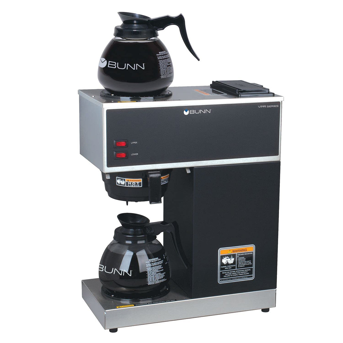 Bunn 33200.0015 Vpr-2Gd 12-Cup Pourover Commercial Coffee Brewer With Upper And Lower Warmers And Two Glass Decanters, Black, St
