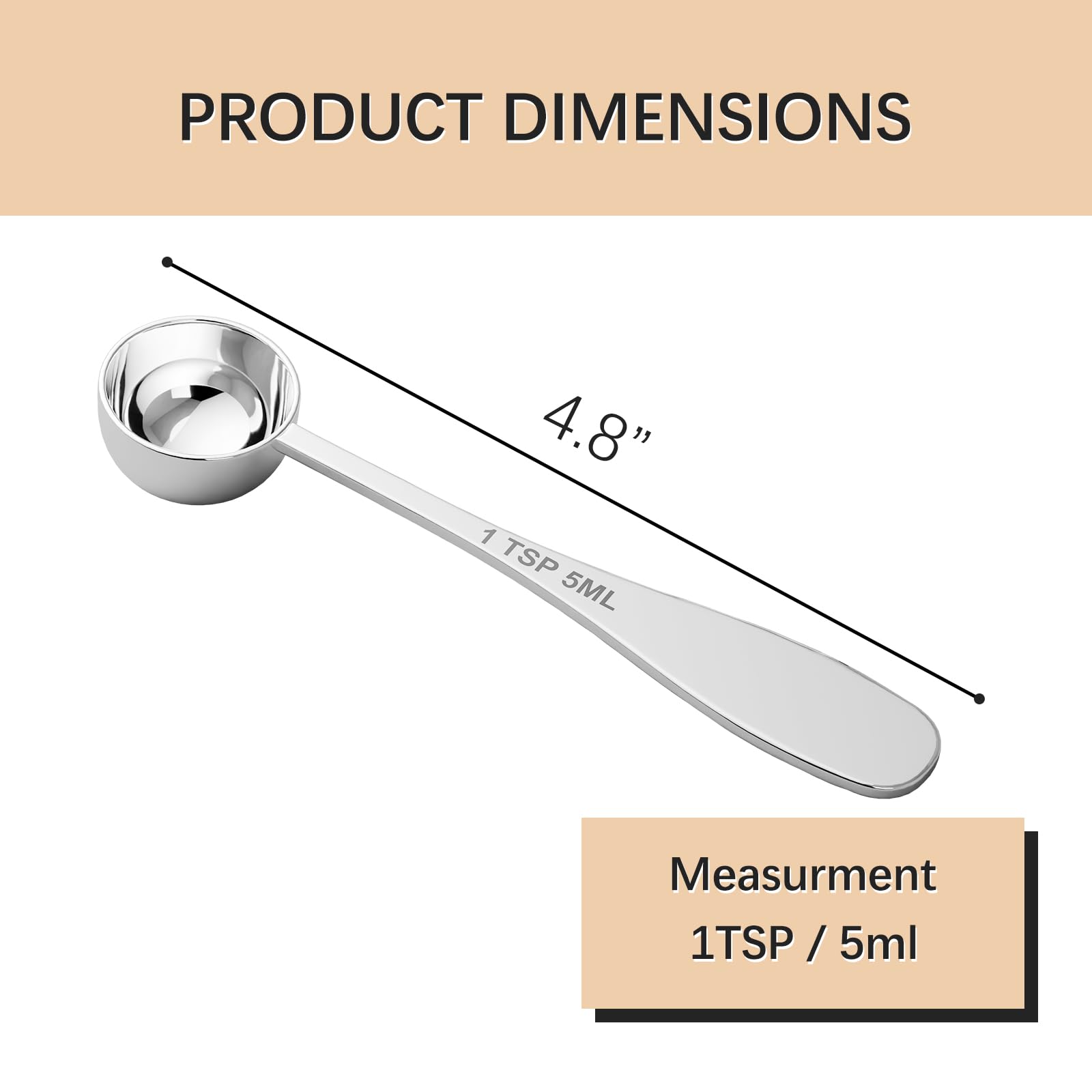 BERYLER 2PCS 1tsp(1/3tbsp, 5 ml) Single Measuring Spoon, Stainless Steel Individual Teaspoon, Metal Measure Scoop with Gift Box