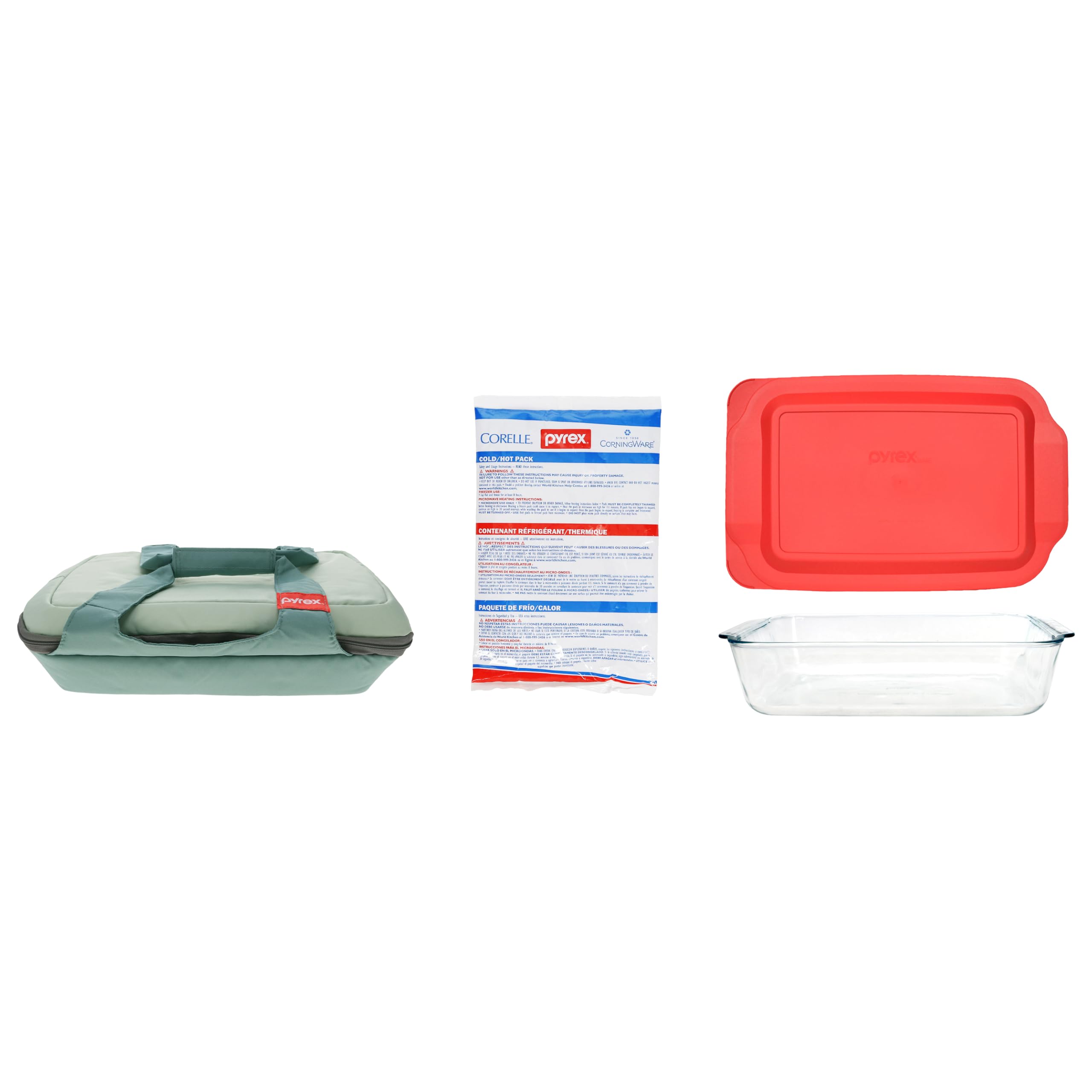 Pyrex 5Qt Portables Tote with 233D Dish, 233PC Red Lid & Hot/Cold Pack
