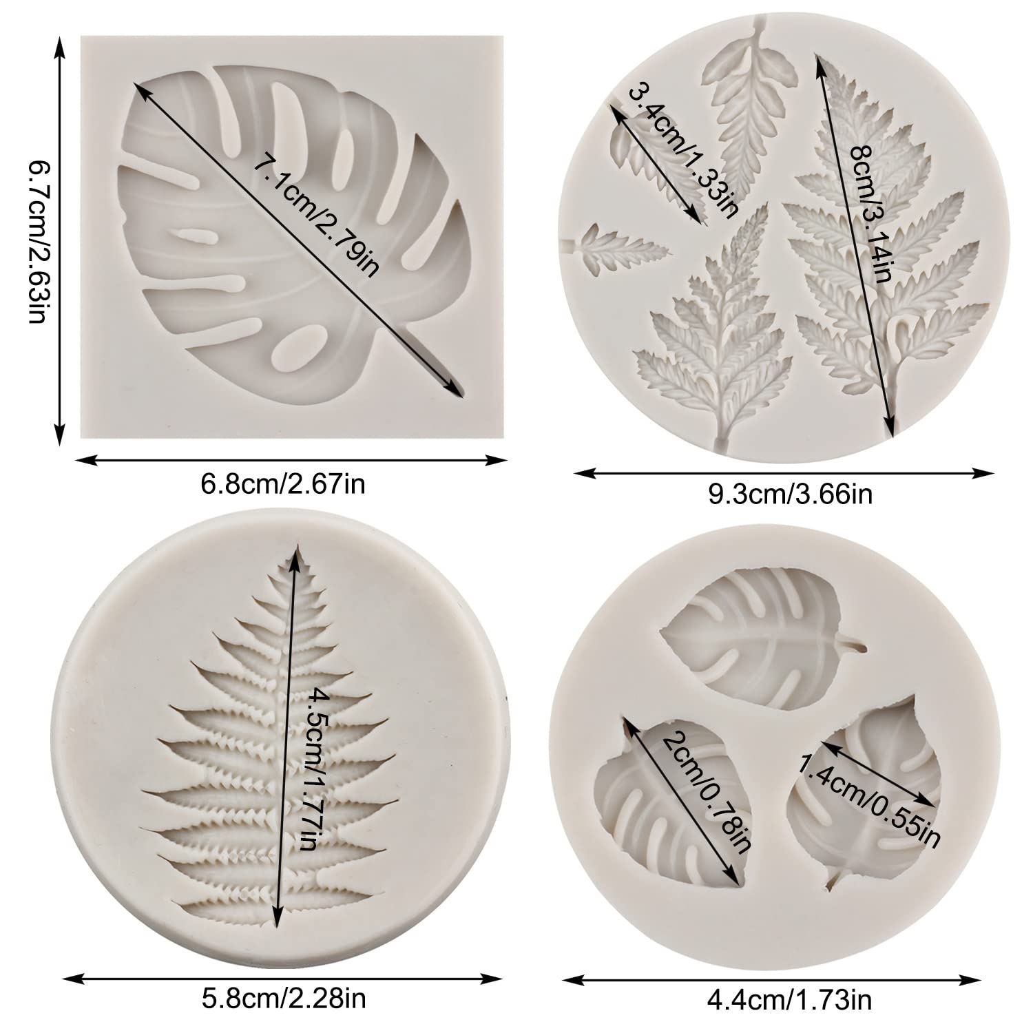 Mypracs Tropical Leaf Silicone Molds Fern Leaves Fondant Mold Monstera Leaf Candy Molds For Cake Decoration Cupcake Topper Choco