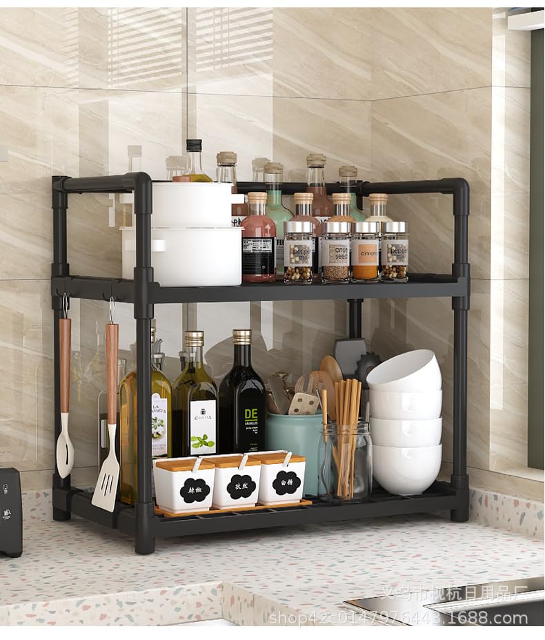 Delavala 2Tier Acrylonitrile Butadiene Styrene Spice Rack Organizer For Countertop,Foldable RustProof Standing Large Seasoning