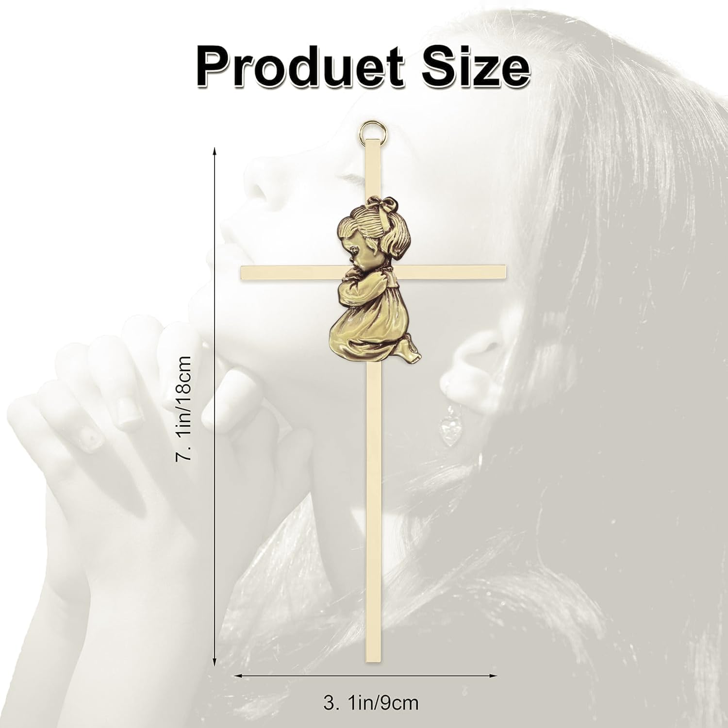 Tryuunion Baby Wall Cross Baptism and Christening Gifts for Girl, 7-inch Olive Golden Blessing Catholic Girl Baptism Crosses for