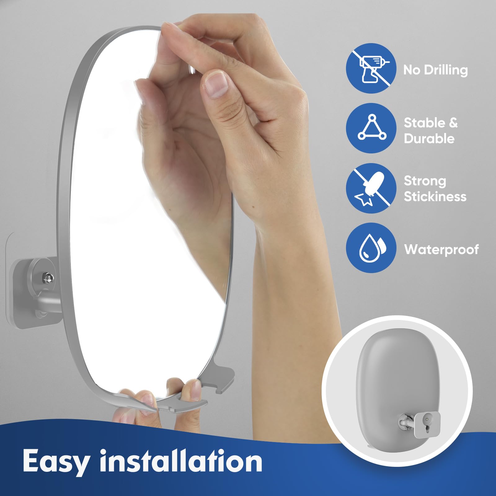 Cosmirror Shower Mirror Fogless For Shaving With Updated Adhesive,360 Rotation,Two Razor Holders No-Drilling Fogless Mirror For