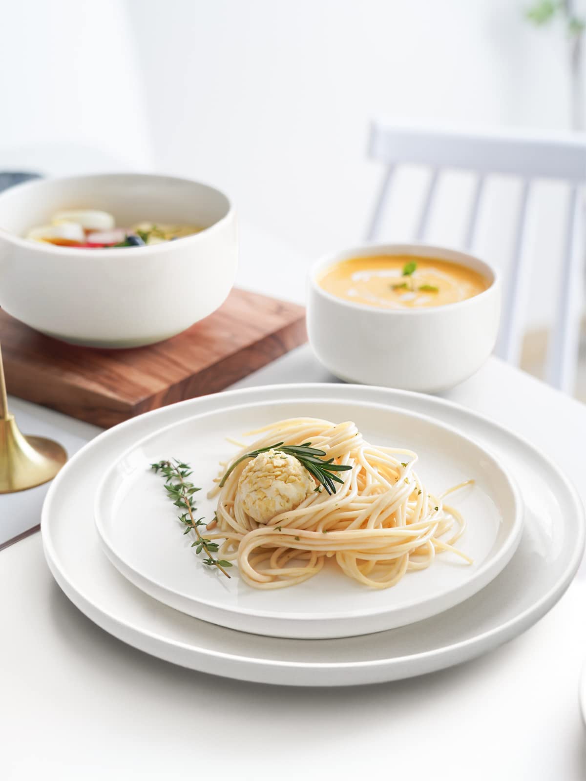 Kanwone Porcelain Dessert Salad Plates - Set of 6, 8 Inch, White, Microwave & Dishwasher Safe