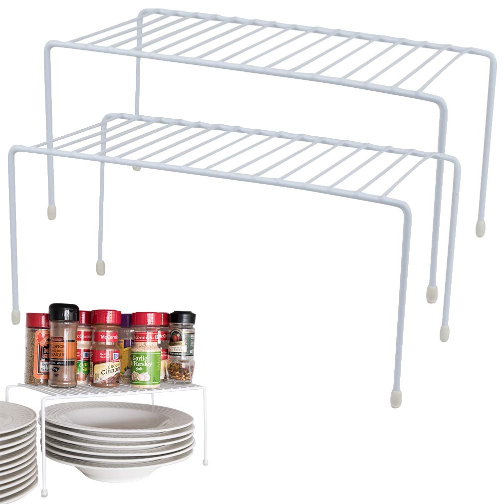Evelots Wire Rack Cabinet Shelf Organizer Set Of 2 White Kitchen Organization, Bathroom Cabinet Organizer, Food Pantry Organizat