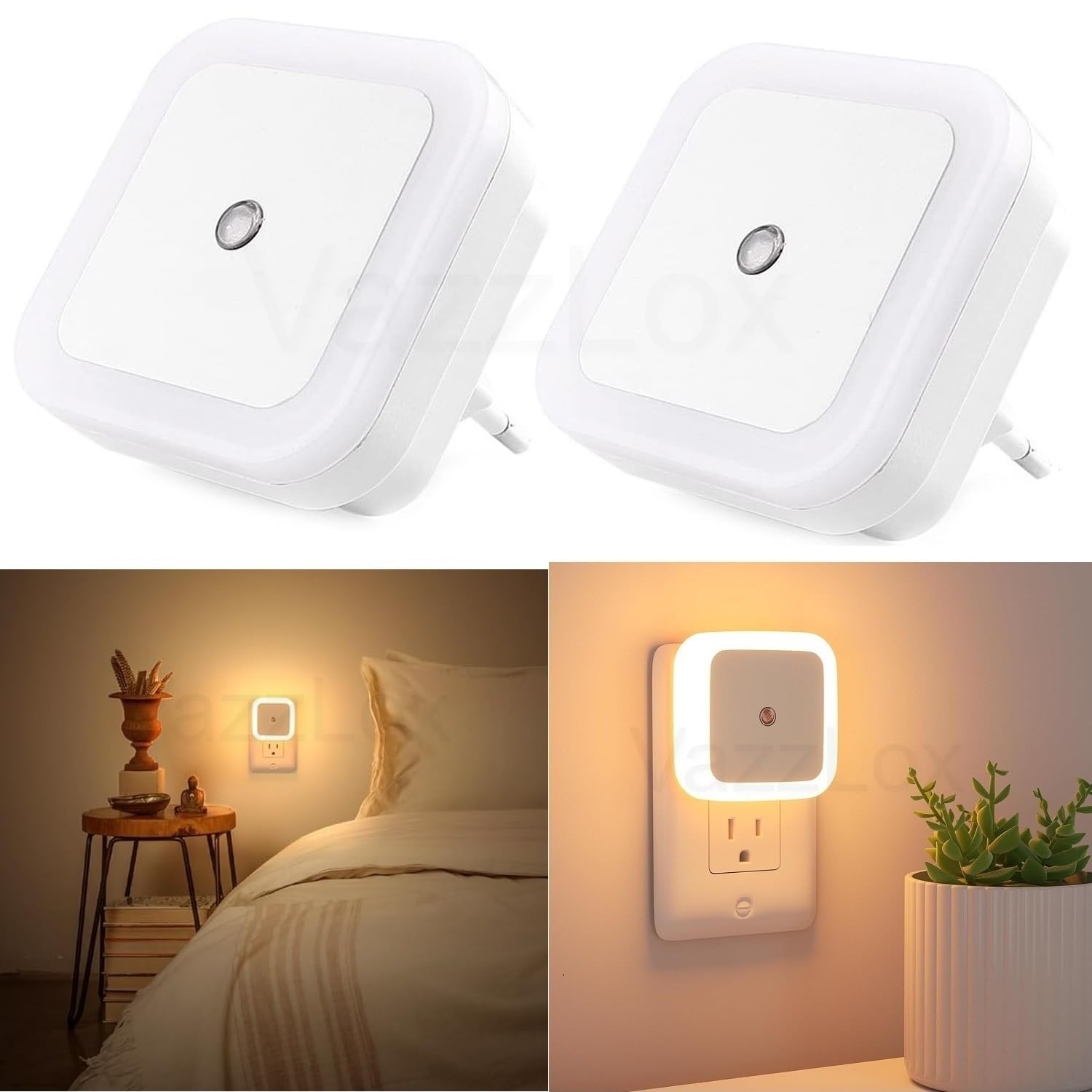 Vazzlox Night Lamp For Bedroom 2Pcs Smart Sensor Automatic On/Off Dim Led Light Energy Saving 0.5W Night Light Long Life Plug In