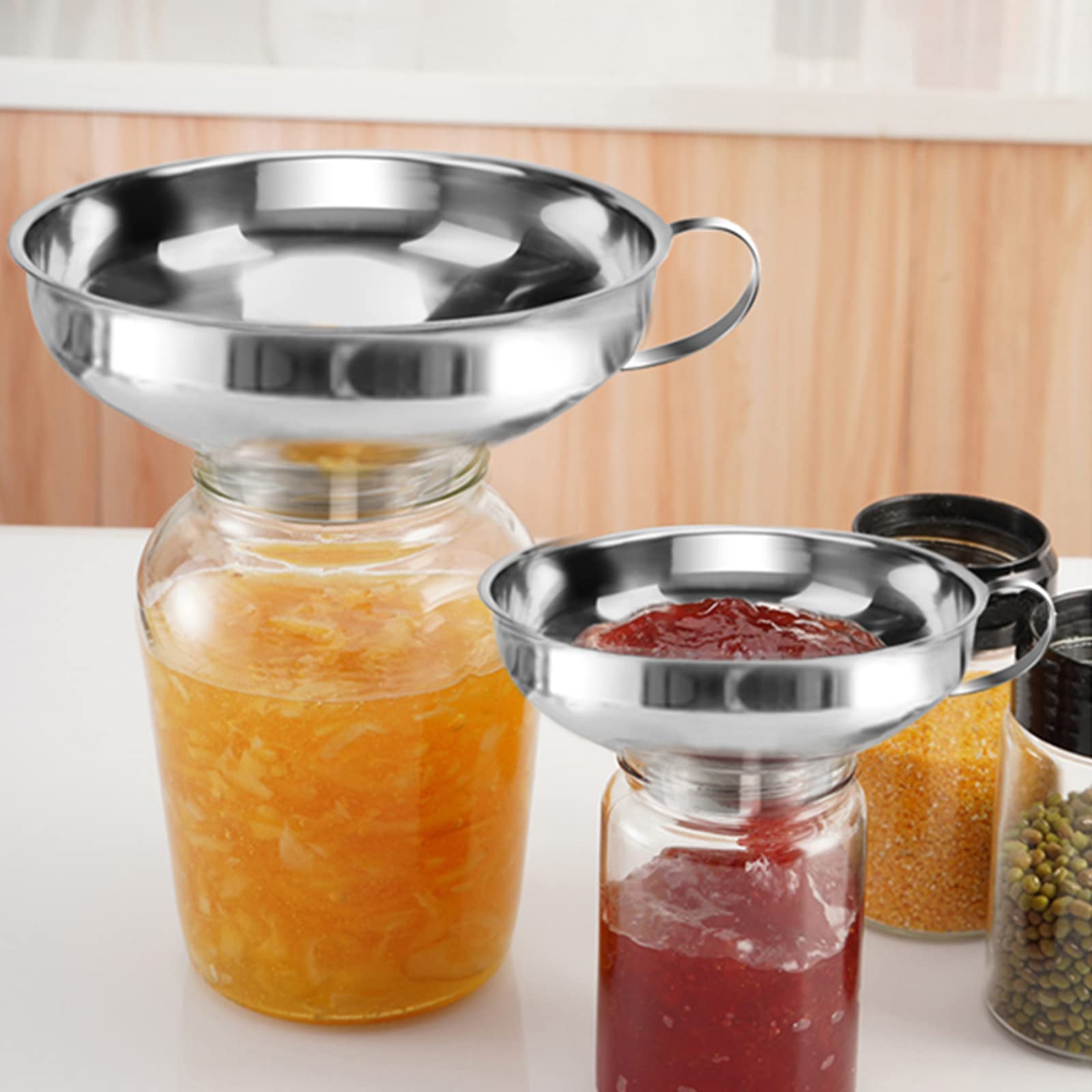 2 Pcs Canning Funnel For Wide And Regular Jars, Wide Mouth Funnel Stainless Steel Funnel For Kitchen Use, Metal Funnel Set For T