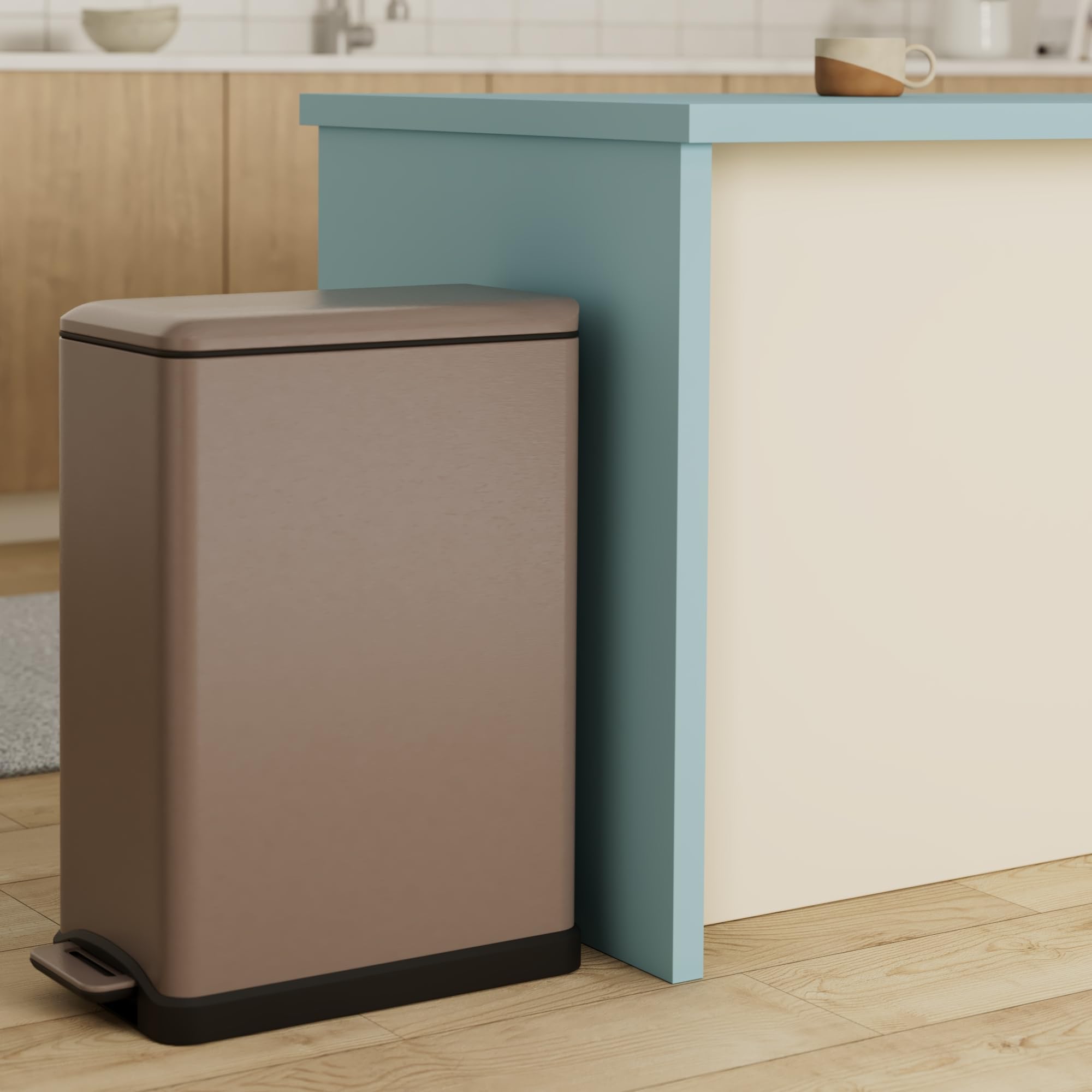 Home Zone Living 13 Gallon Kitchen Trash Can, Dual Removable Liners For Recycling And Trash, 50 Liter Slim Stainless Steel Shape