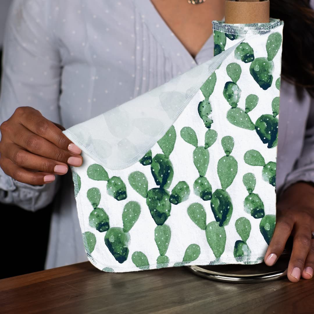 The Useless Brand Reusable Paper Towels Roll | 12 Eco Friendly Washable Cotton Flannel Towels w/Cardboard Roll | Zero Waste & Sustainable | Fits on All Holders (Cactus  12 Towels)