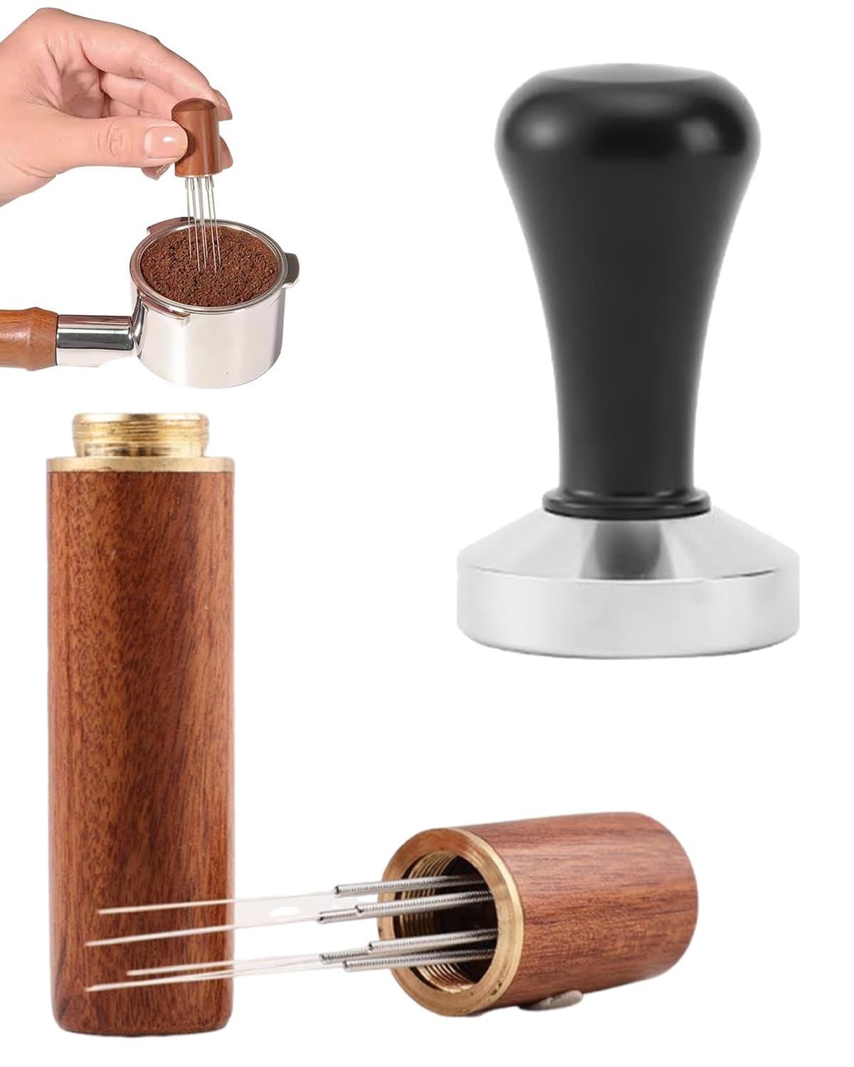 Nhcdfa 2 Pcs Coffee Accessories, Coffee Puck, Natural Wood Handle And Stand, Coffee Accessories For Espresso Stirring Distributi