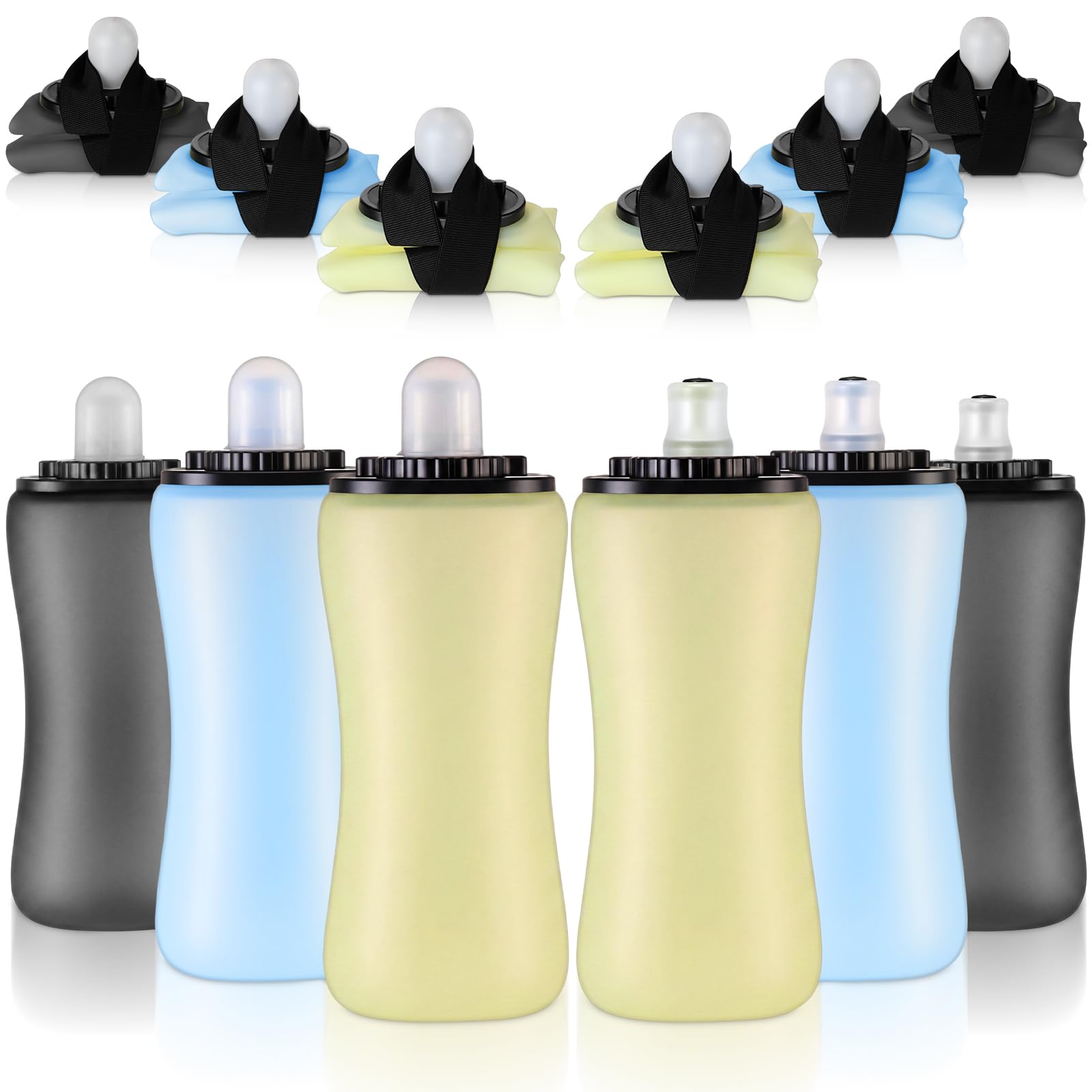 Skybooly 6 Pcs 12oz/350ml Collapsible Foldable Soft Flask Running Bottles Portable Reusable Handheld Water Bottle, Lightweight L