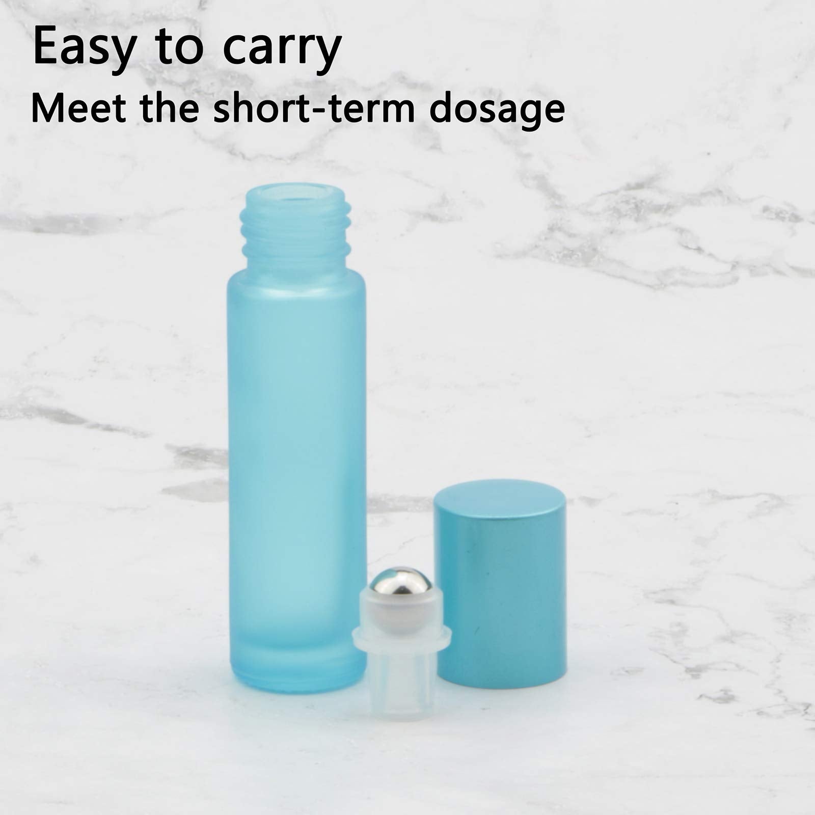 Kesell Glass Roller On Bottle, 10Ml Refillable Essential Oil Bottle With Stianless Steel Ball, Pack Of 10 (Light Blue)