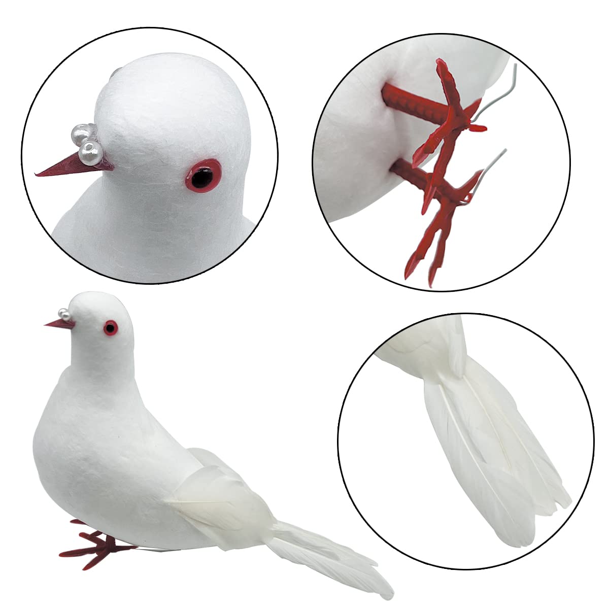 LWINGFLYER Large White Doves 9.5-Inch Artificial Simulation Foam Bird Feathered Dove for Craft Wedding Decoration Party Accessor