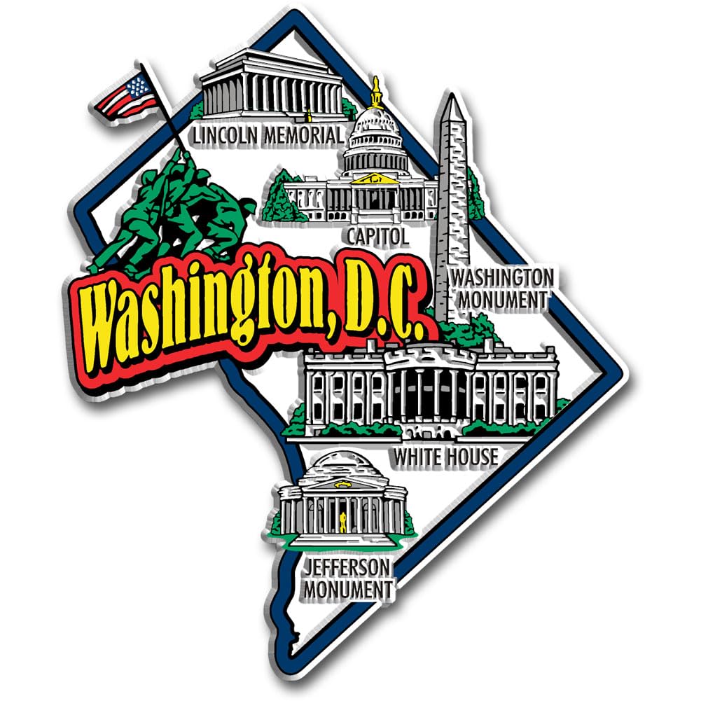 Washington, D.C. Jumbo Map Magnet By Classic Magnets, 3.6'' X 4.3'', Collectible Souvenirs Made In The Usa