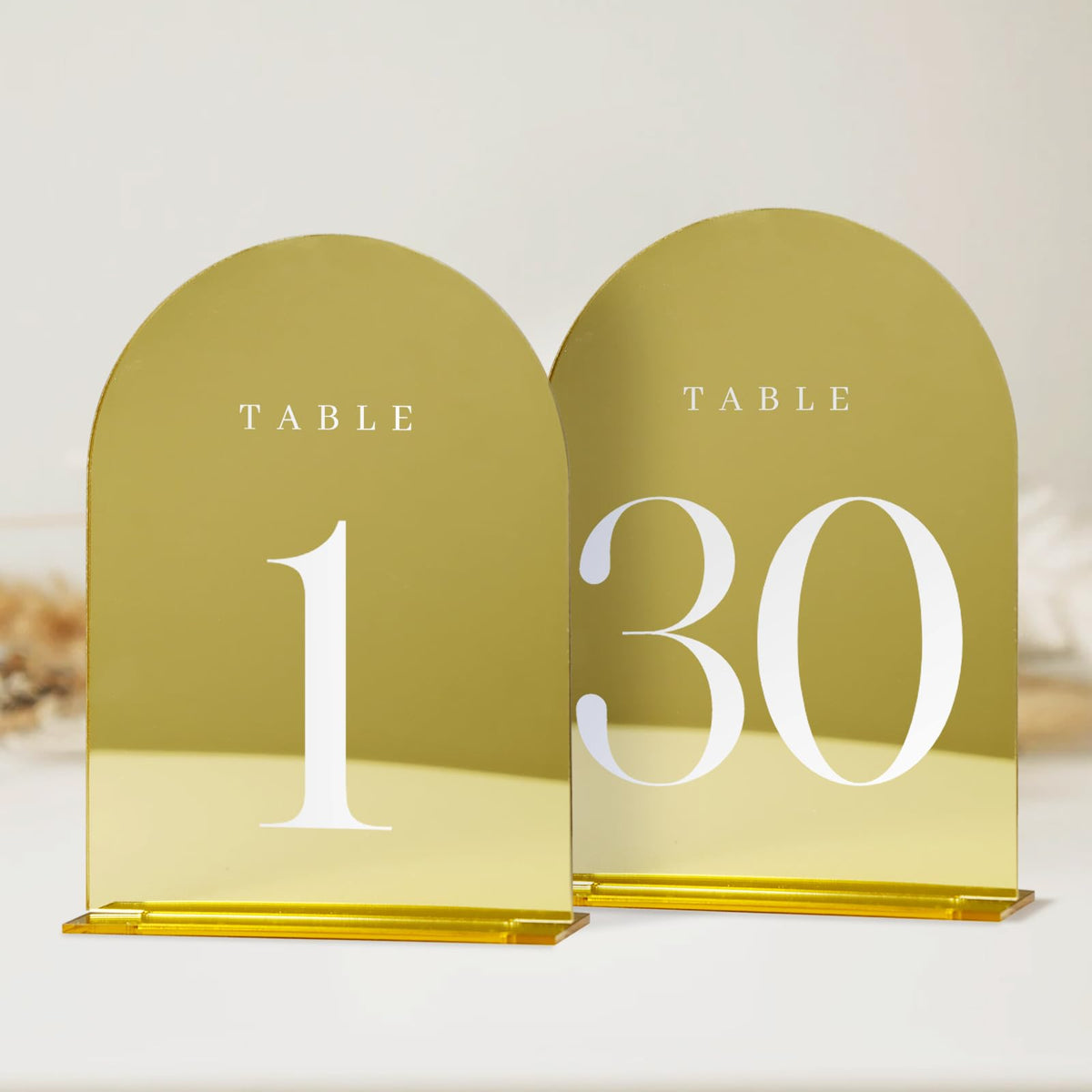 Jinmury Gold Mirror Arch Table Numbers For Wedding, 30 Pack 5X7'' Gold Mirror Arch Acrylic Table Signs With Stand Acrylic Table