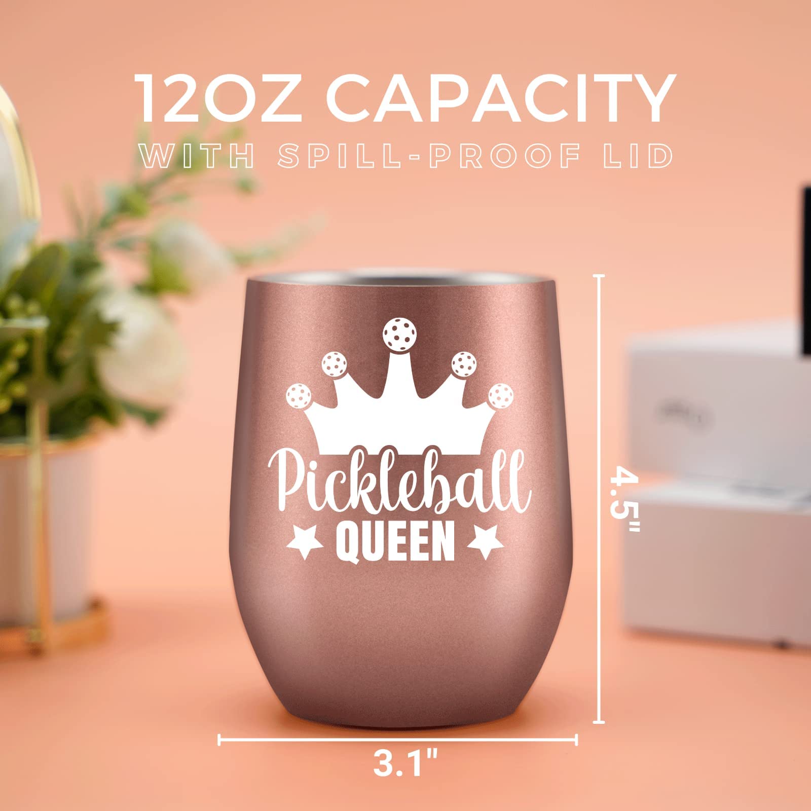 Onebttl Stainless Steel Tumbler 12 oz - Rose Gold Pickleball Queen Gift for Women