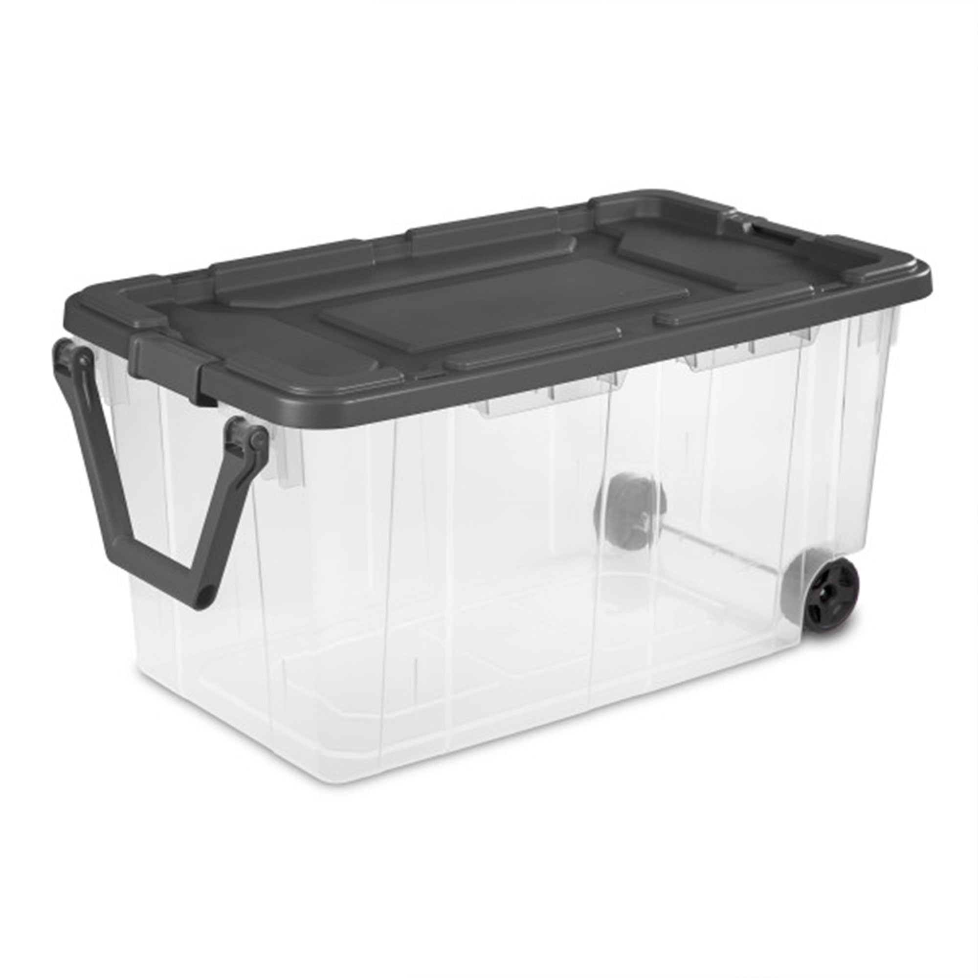 Sterilite 160 Quart Plastic Stacker Box, Lidded Storage Bin Container For Home And Garage Organizing, Shoes, Tools, Clear Base &